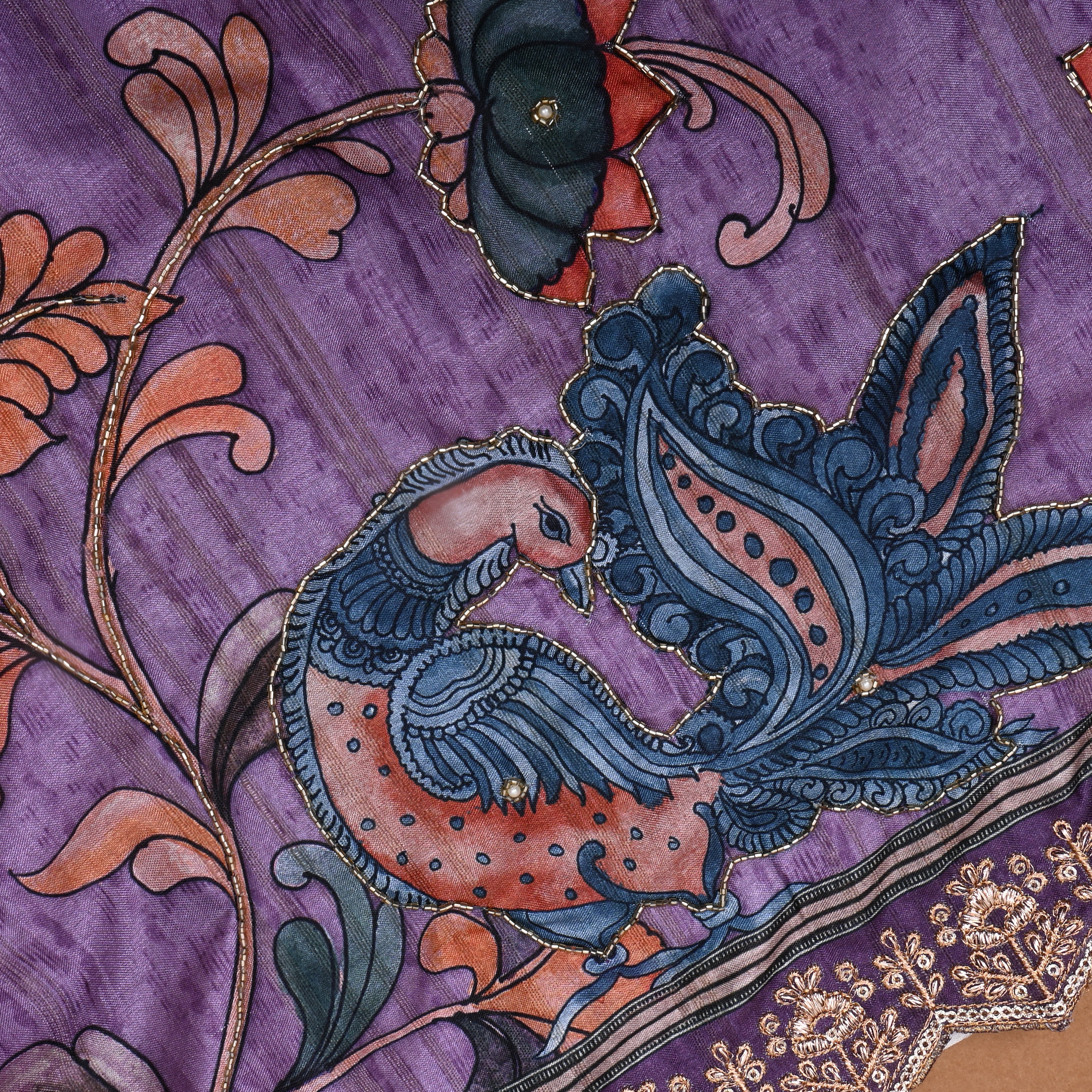 Purplish Lavender Cutdana Work Dupion Silk Fabric