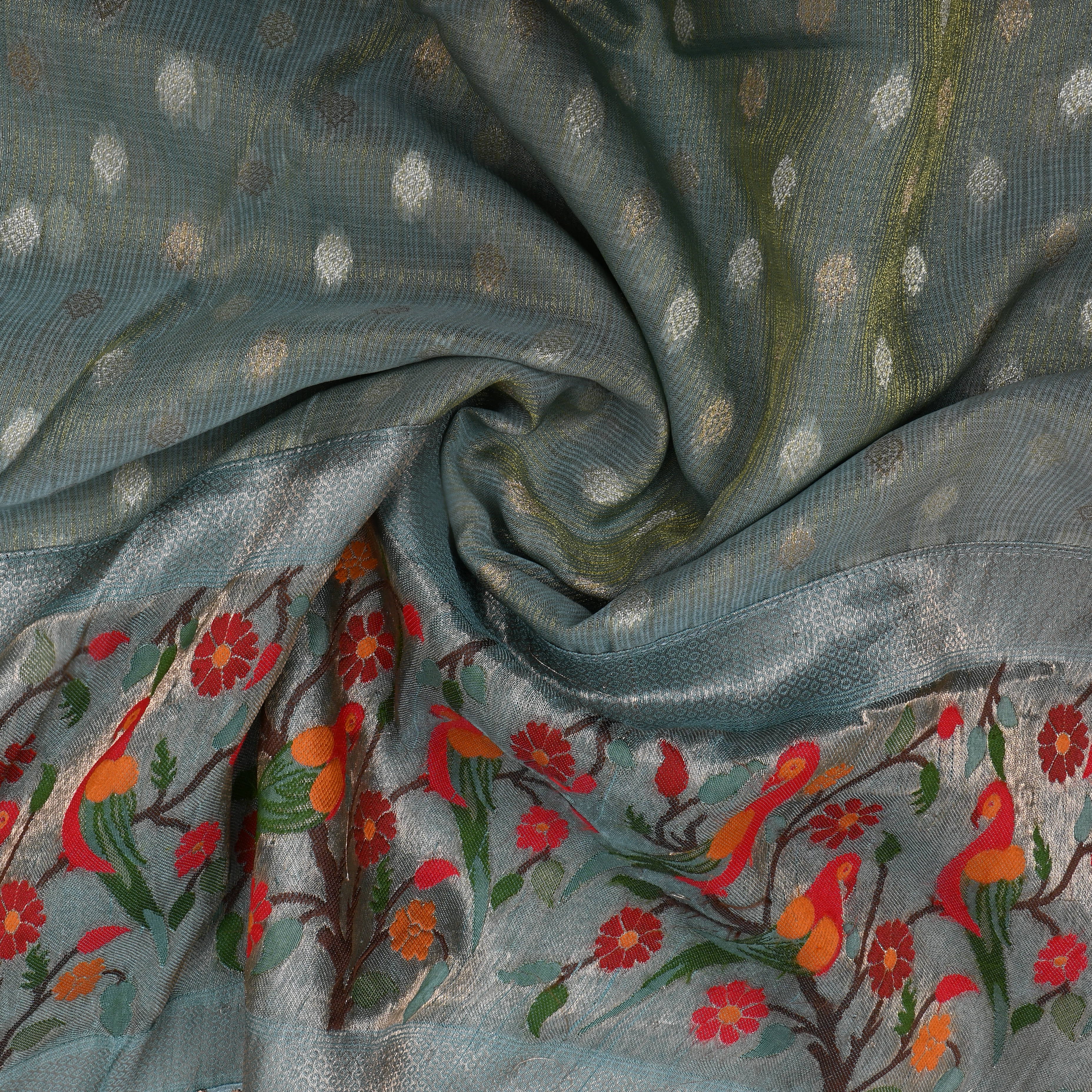 Grey Paithani Weave Tissue Fabric