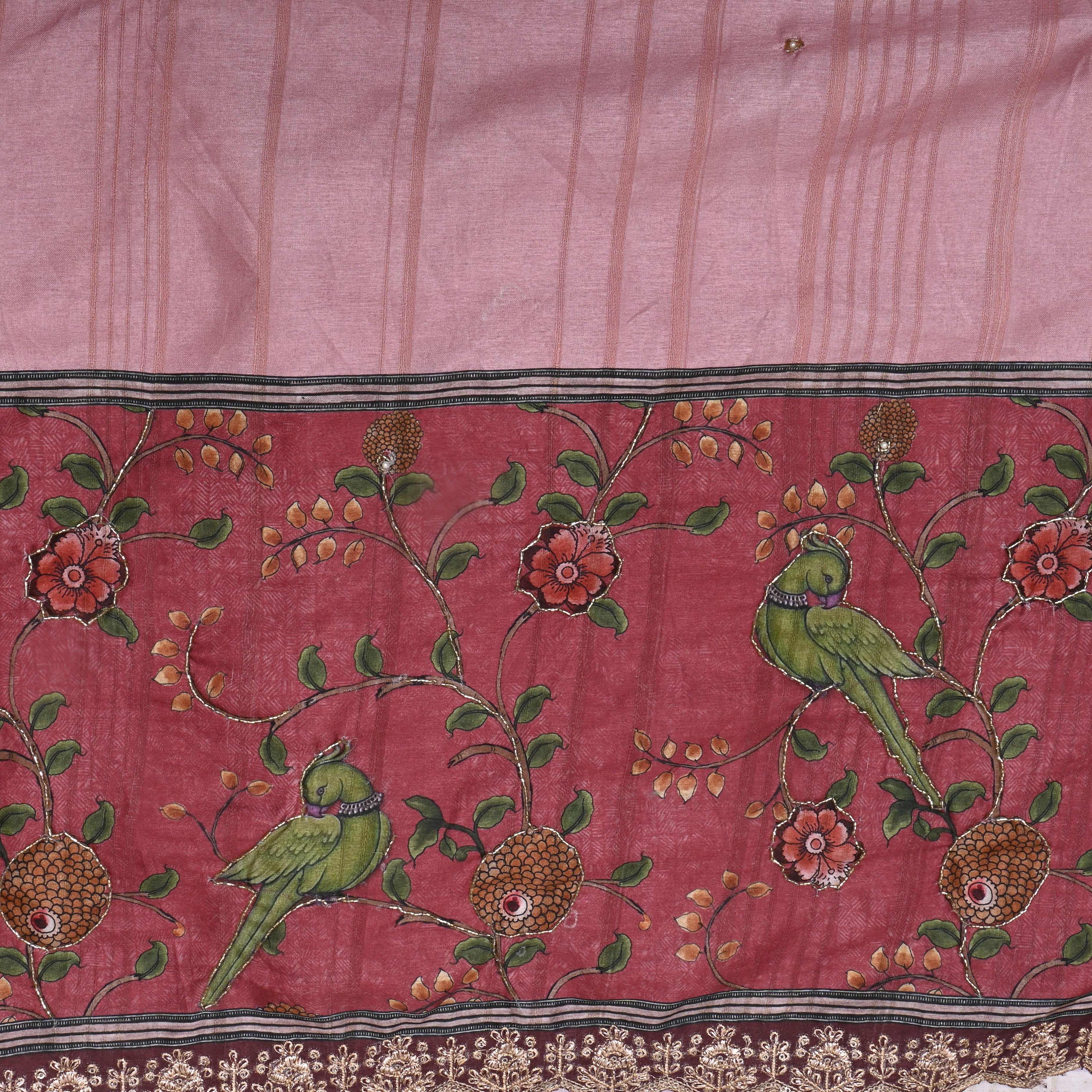 Baby Pink Paithani Printed Dupion Silk Fabric