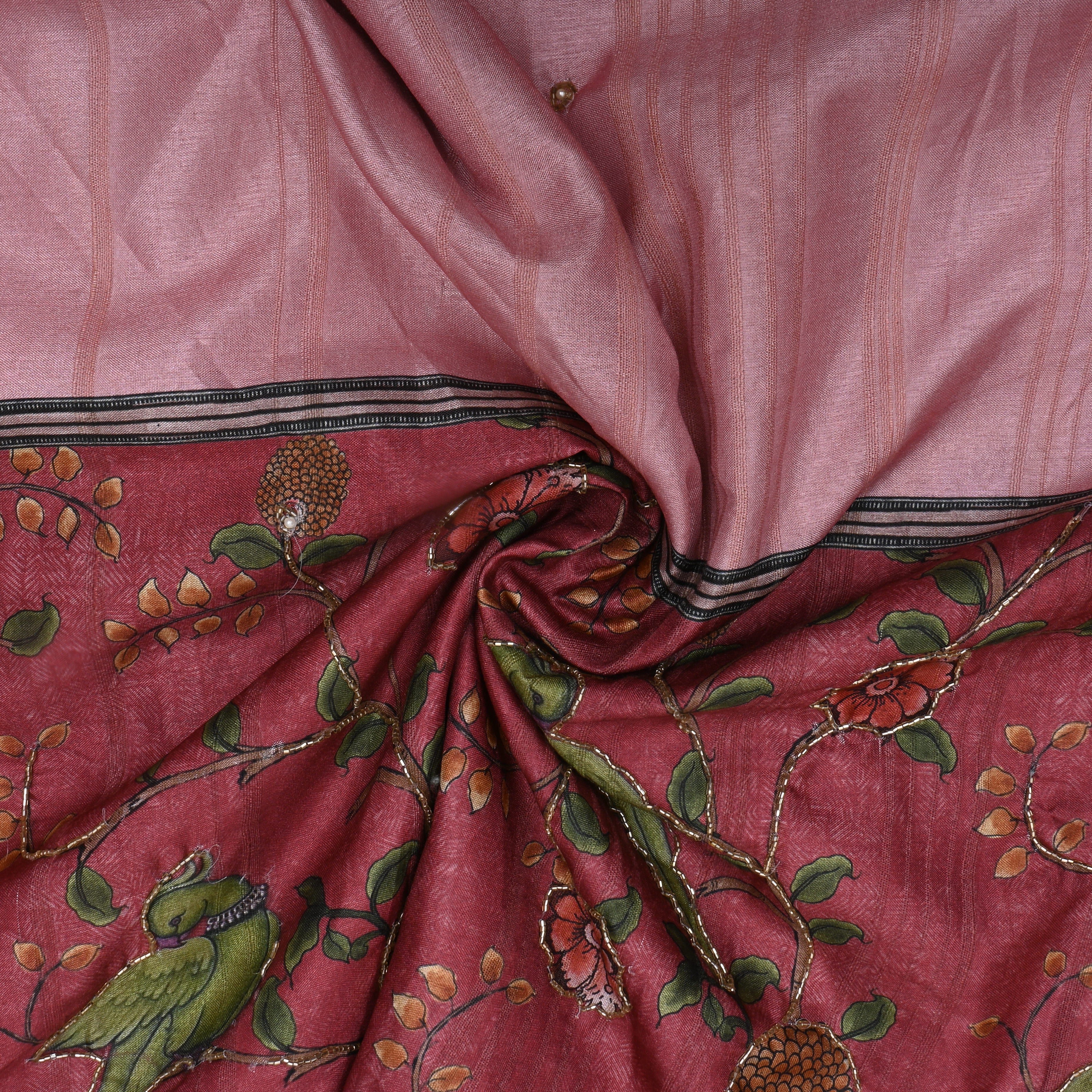 Baby Pink Paithani Printed Dupion Silk Fabric
