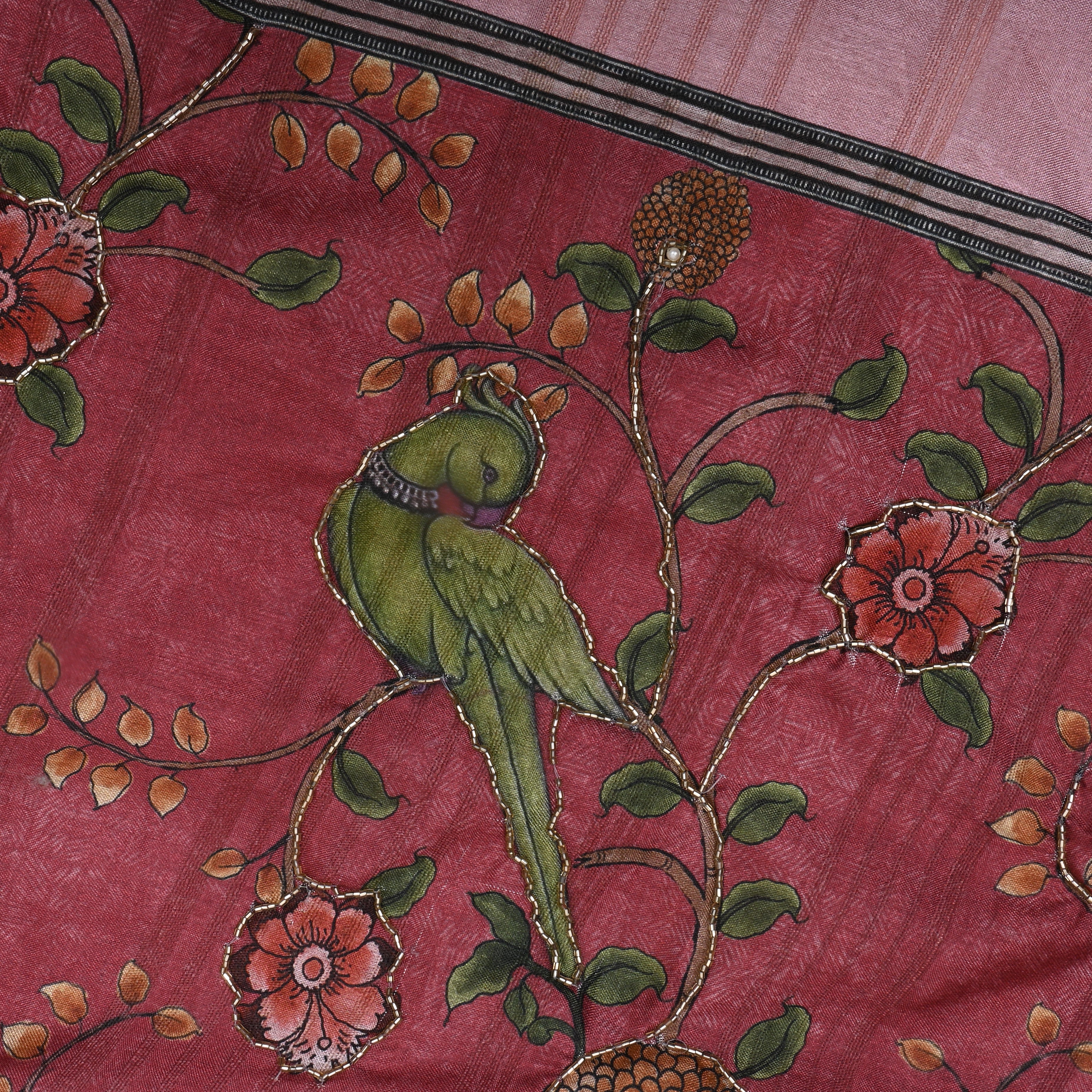 Baby Pink Paithani Printed Dupion Silk Fabric