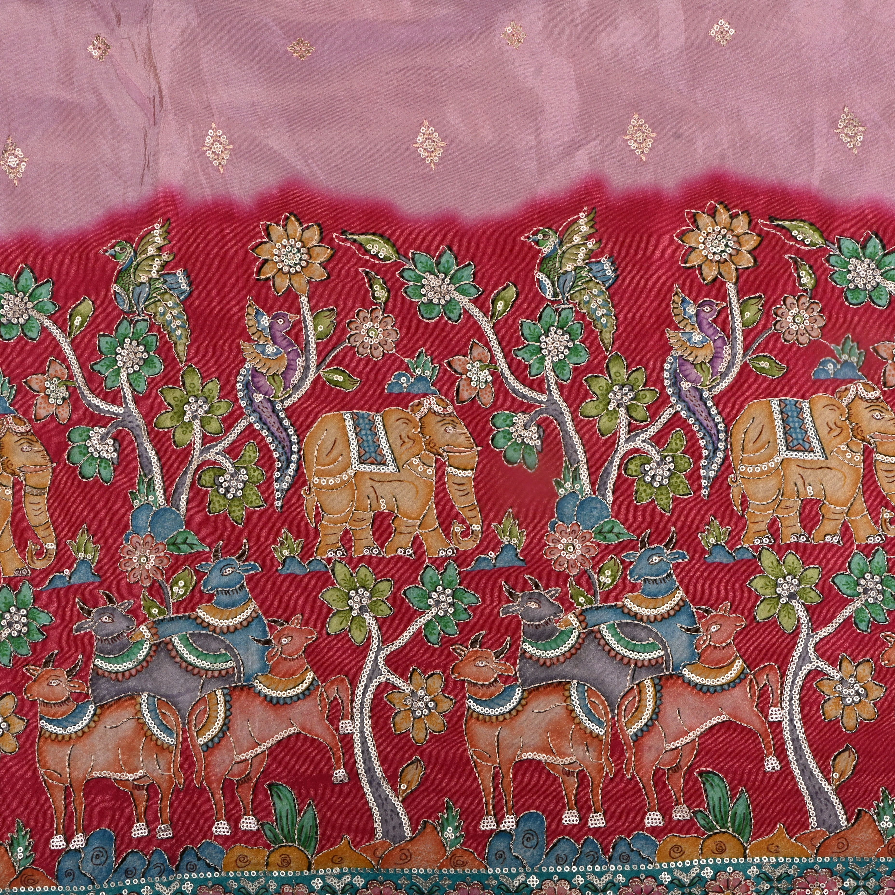 Multi Colour Pichwai Printed Tissue Fabric