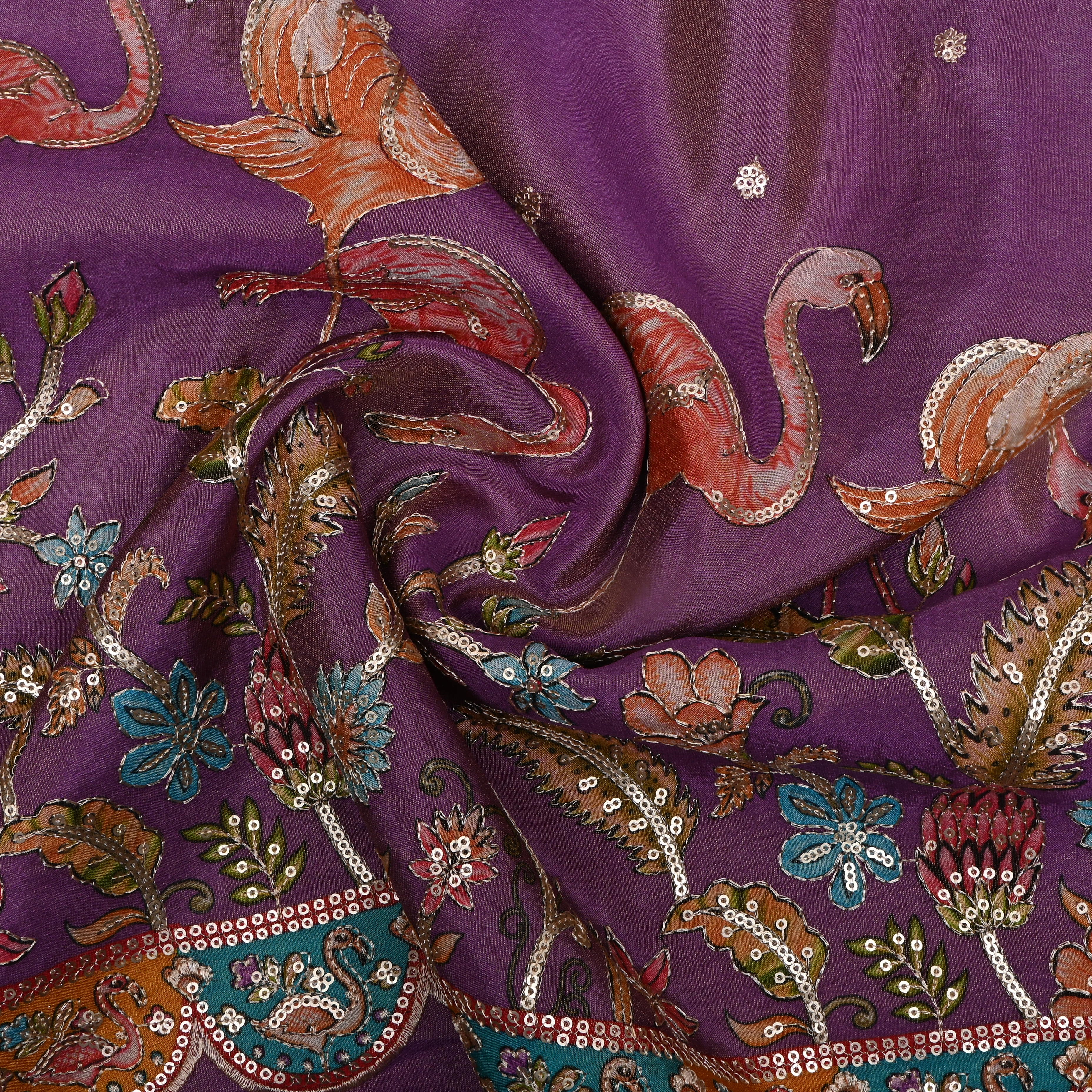 Deep Mauve Sequin Embroidered Tissue Fabric