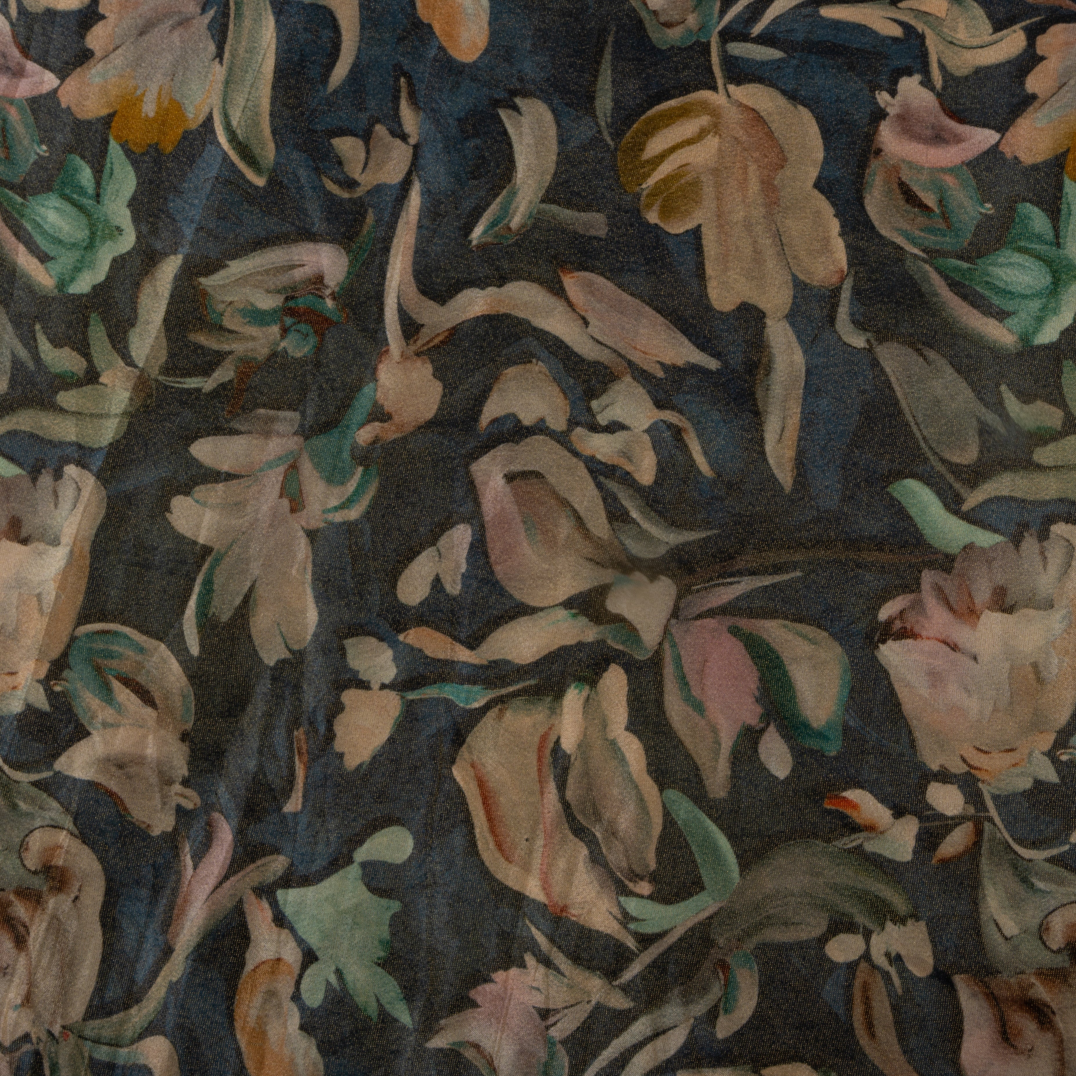 Earthy Forest Green Floral Printed Tissue Fabric