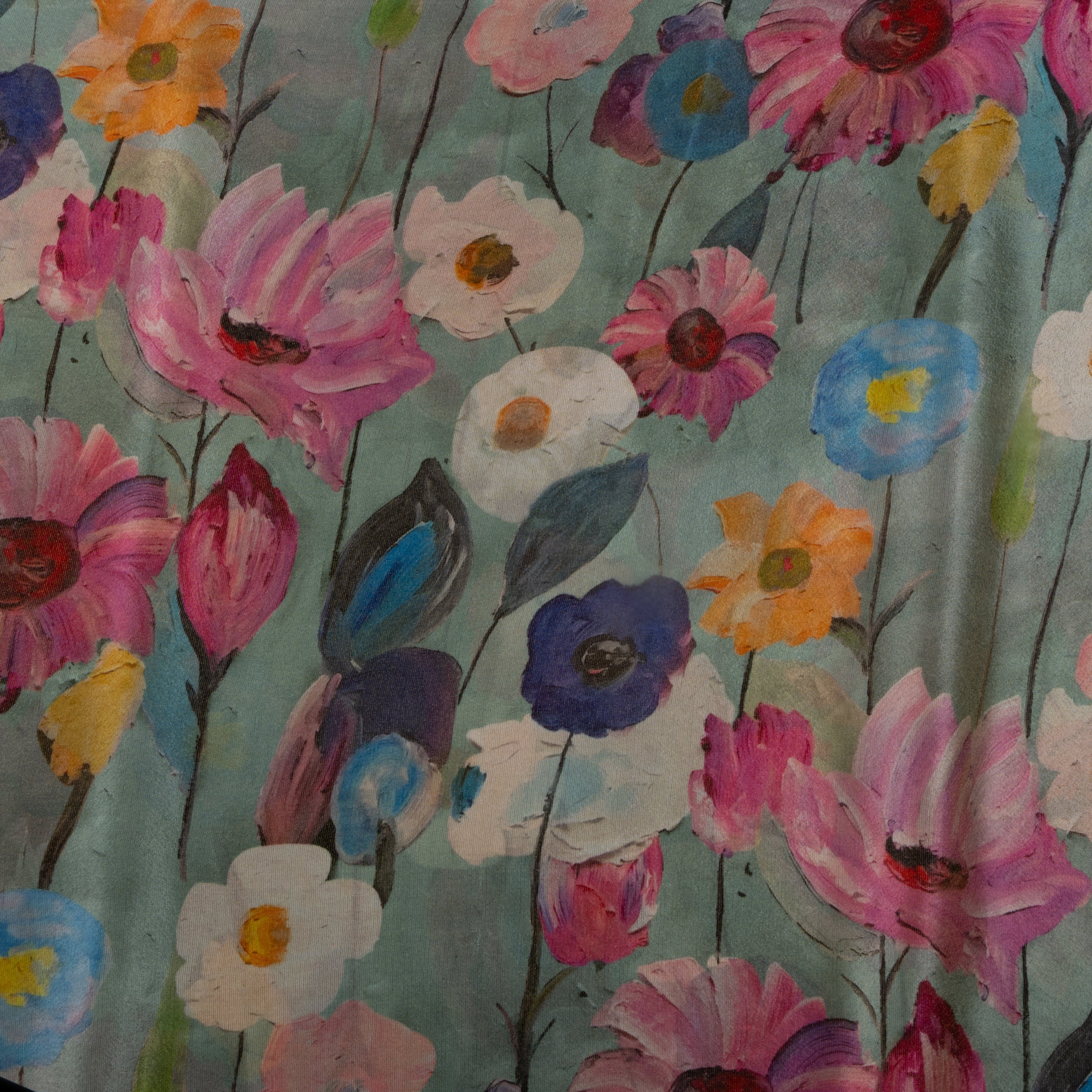 Pastel Blue Digital Printed Floral Tissue Fabric