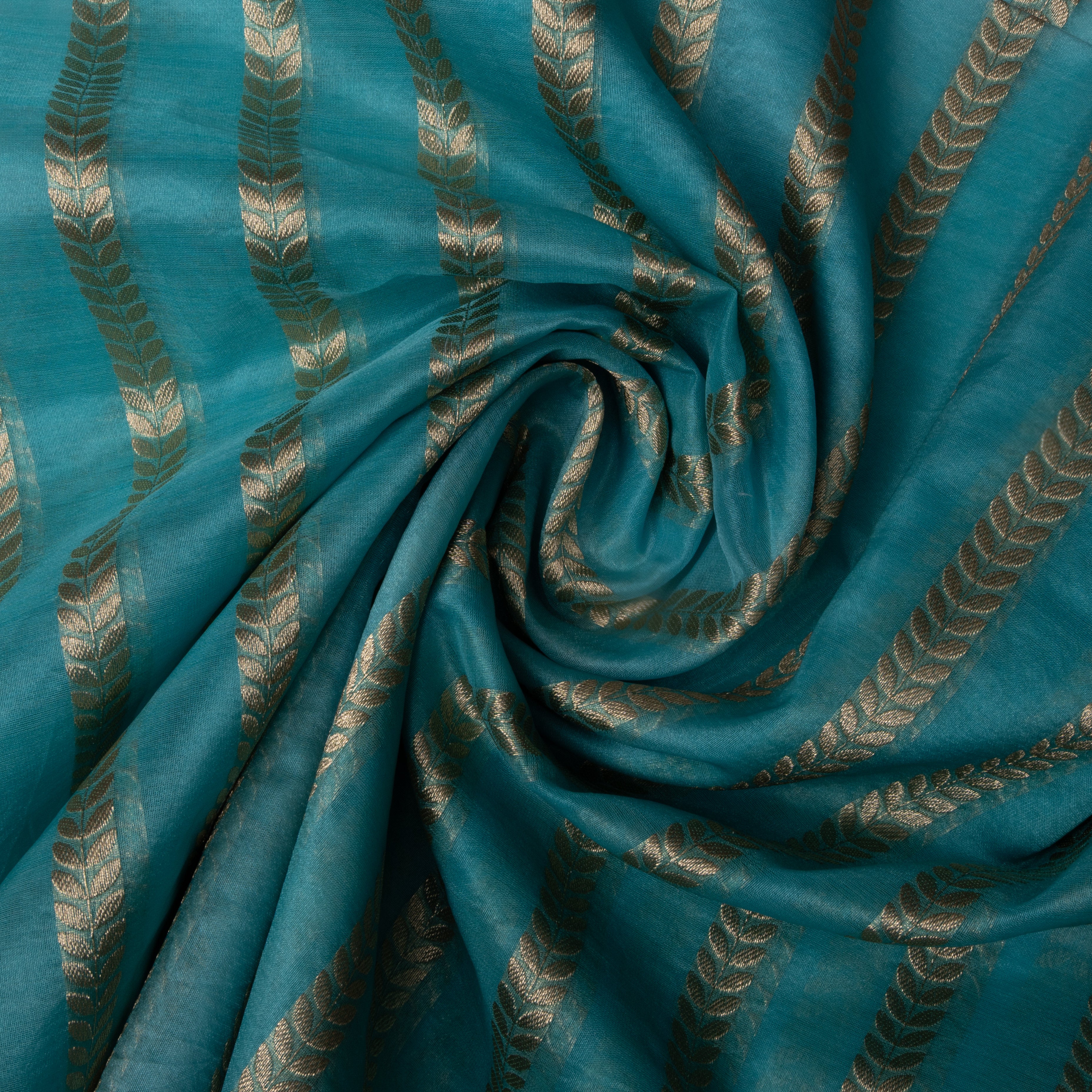 Sky Blue Zari Stripes Jamawar Organza Fabric