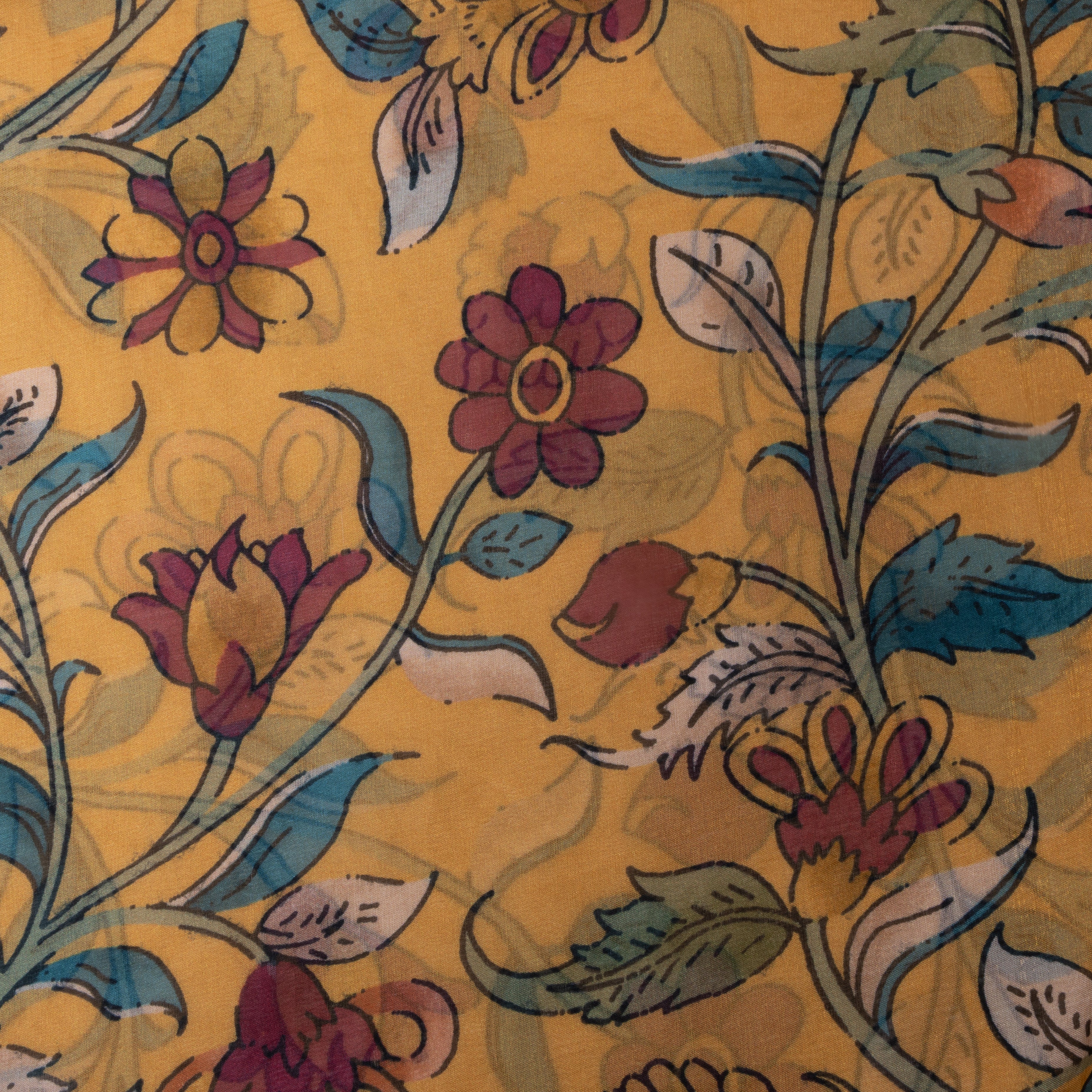 Pale Yellow Floral Printed Tissue Fabric