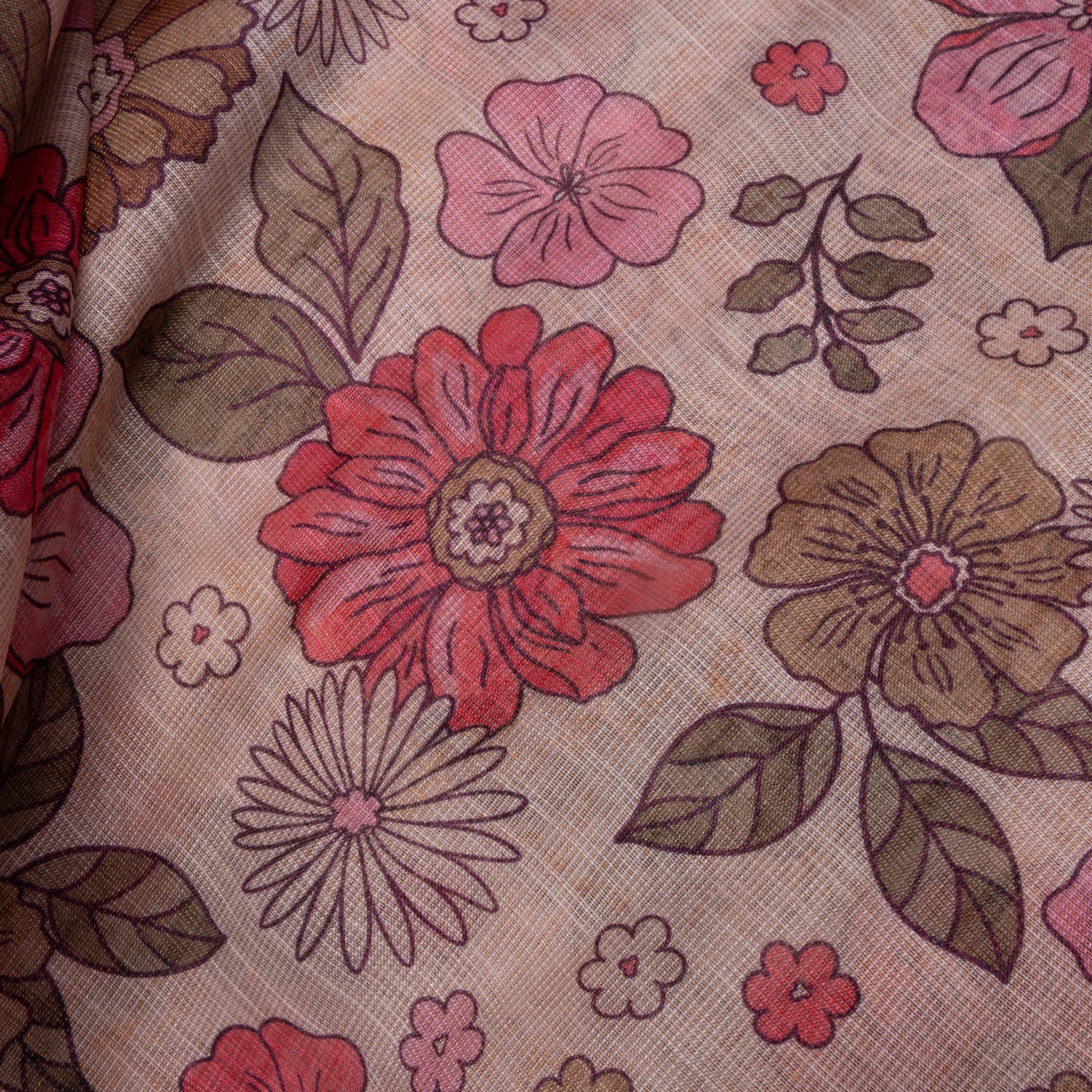 Pastel Pink Floral Printed Tissue Fabric