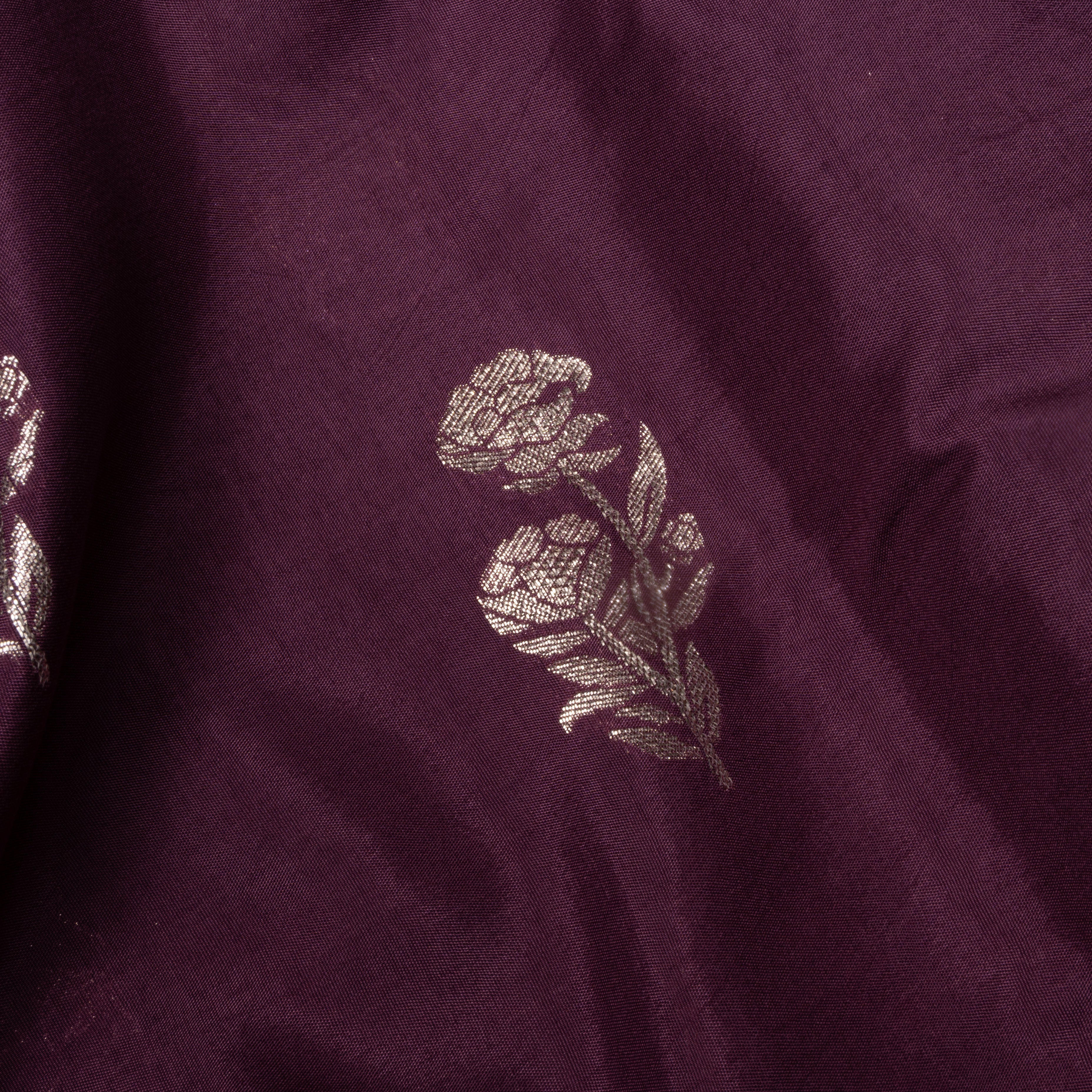 Plum Purple Floral Jamawar Silk Fabric