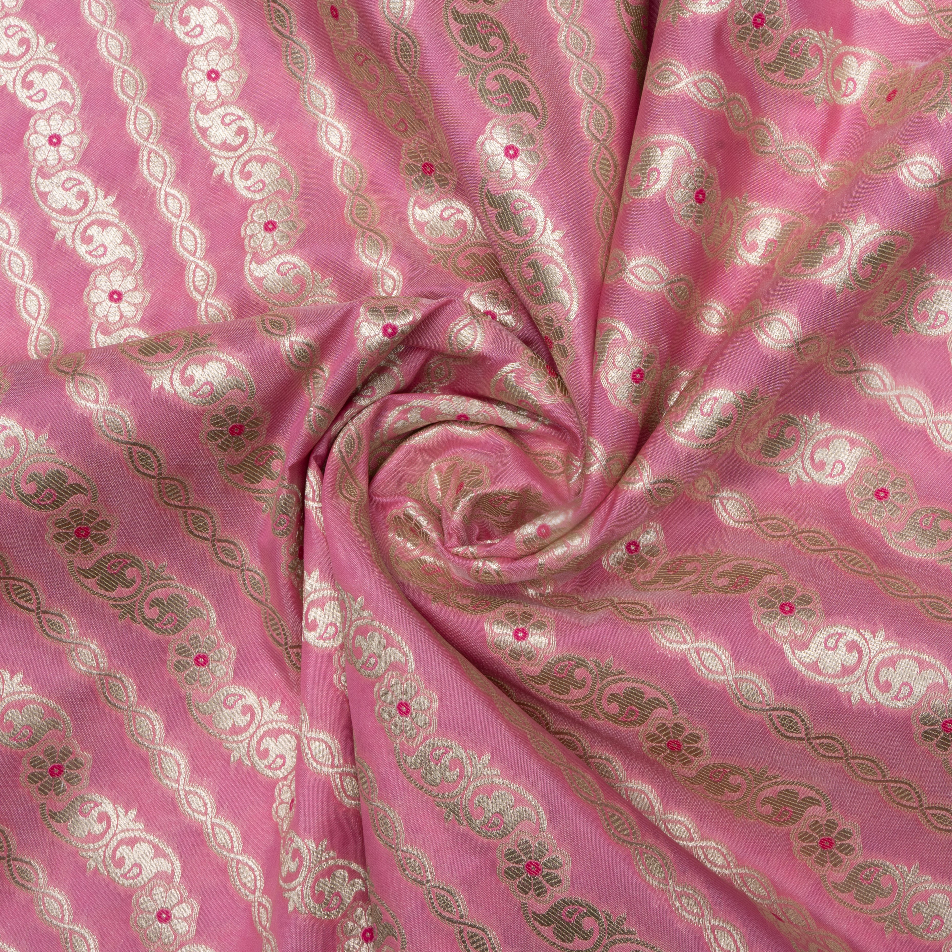 Taffy Pink Zari Work Jamawar Silk Fabric