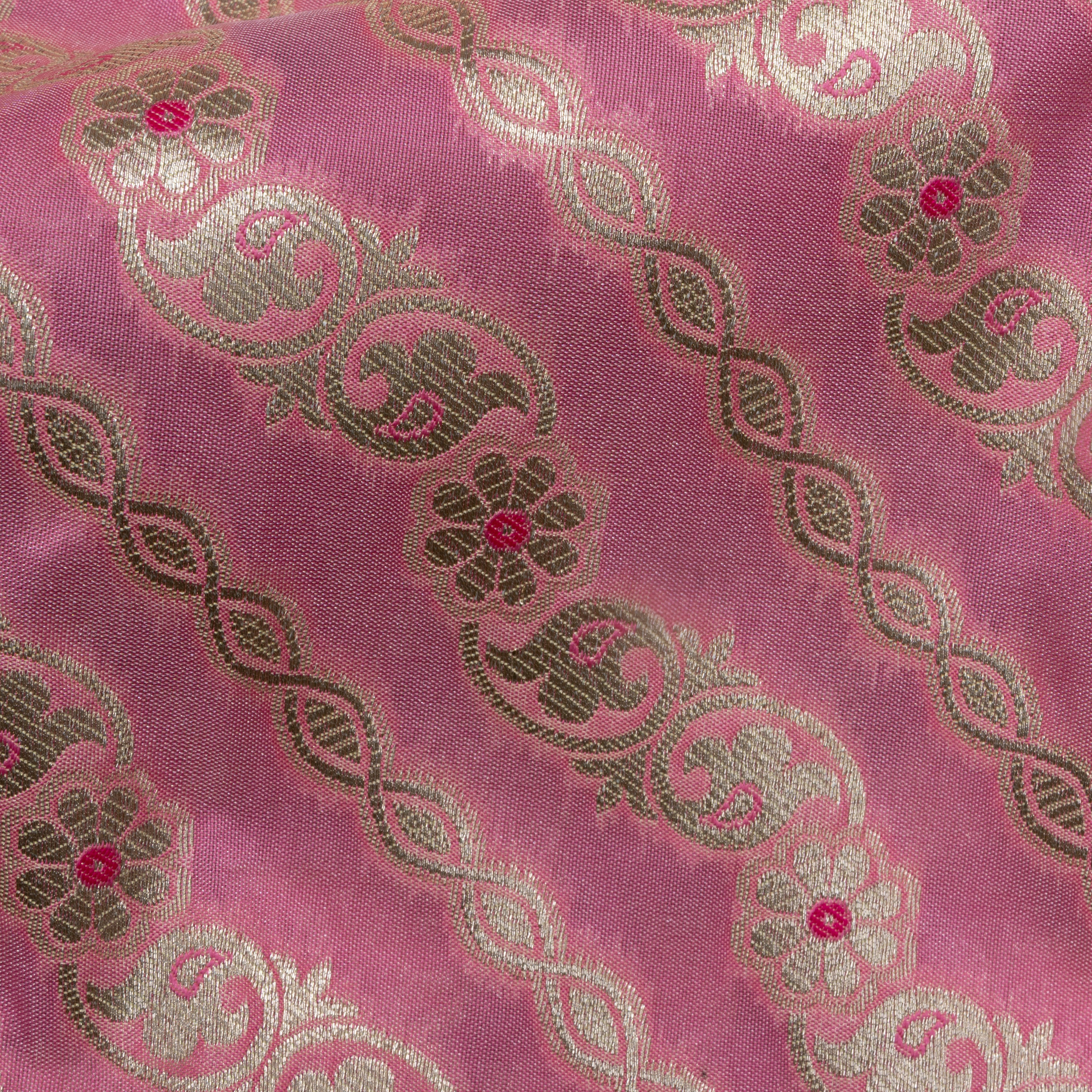 Taffy Pink Zari Work Jamawar Silk Fabric
