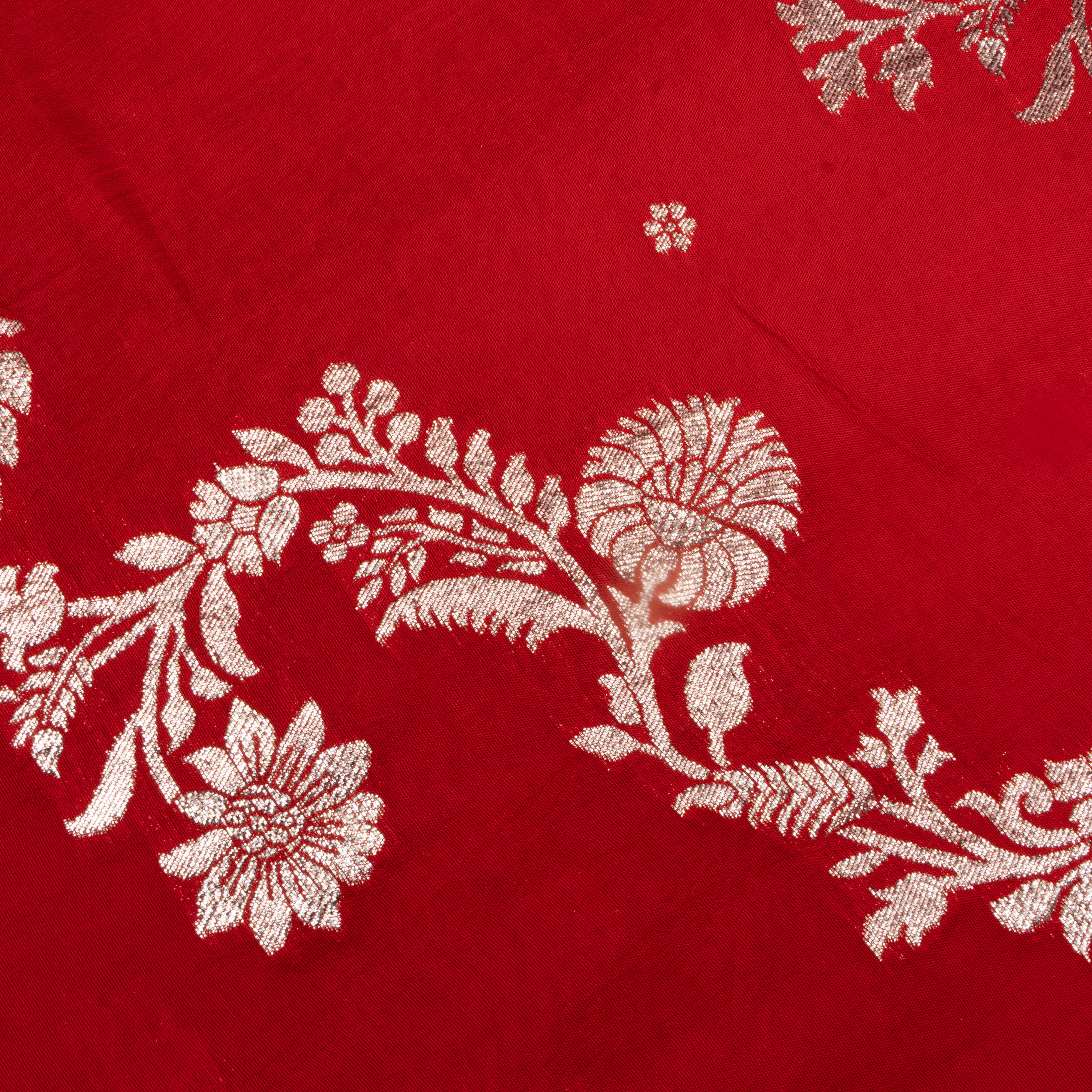 Bright Red Floral Jamawar Silk Fabric