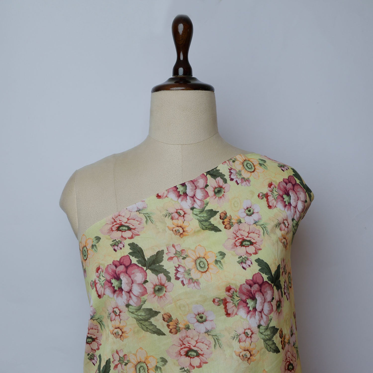 Pastel Yellow Color Chanderi Fabric With Printed Floral Pattern