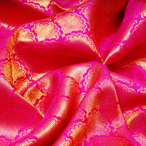 Telemagenta Kanjivaram Silk Handloom Fabric With Contrast Border