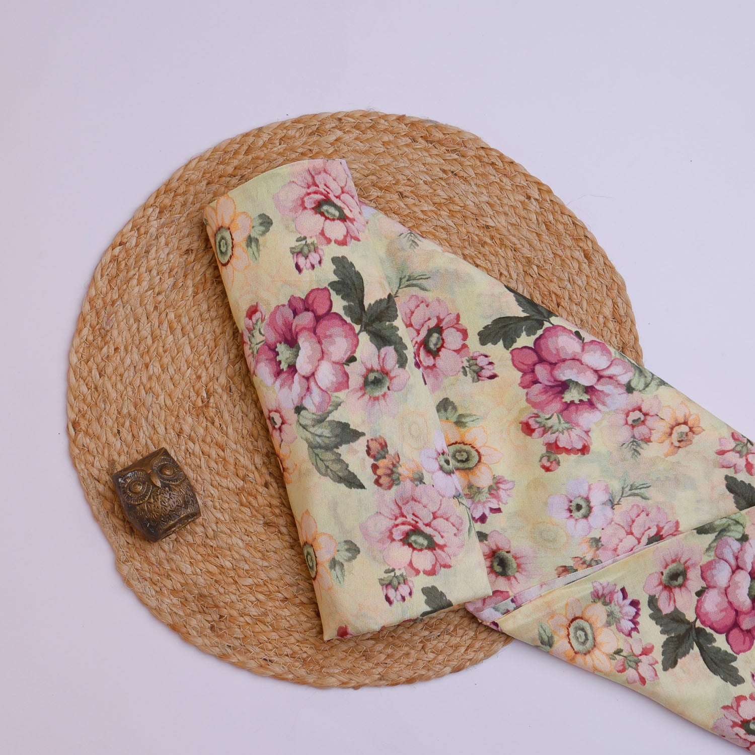 Pastel Yellow Color Chanderi Fabric With Printed Floral Pattern