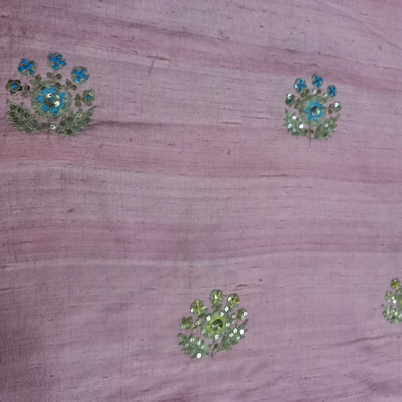 Baby Pink Color Silk Fabric With Sequence Floral Embroidered Buttas