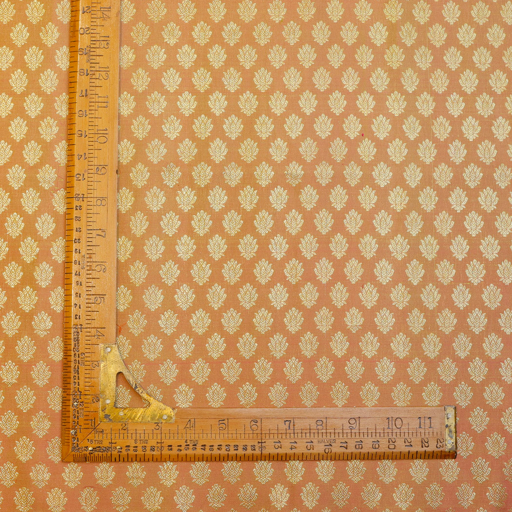 Pale Orange Color Silk Fabric With Floral Buttis