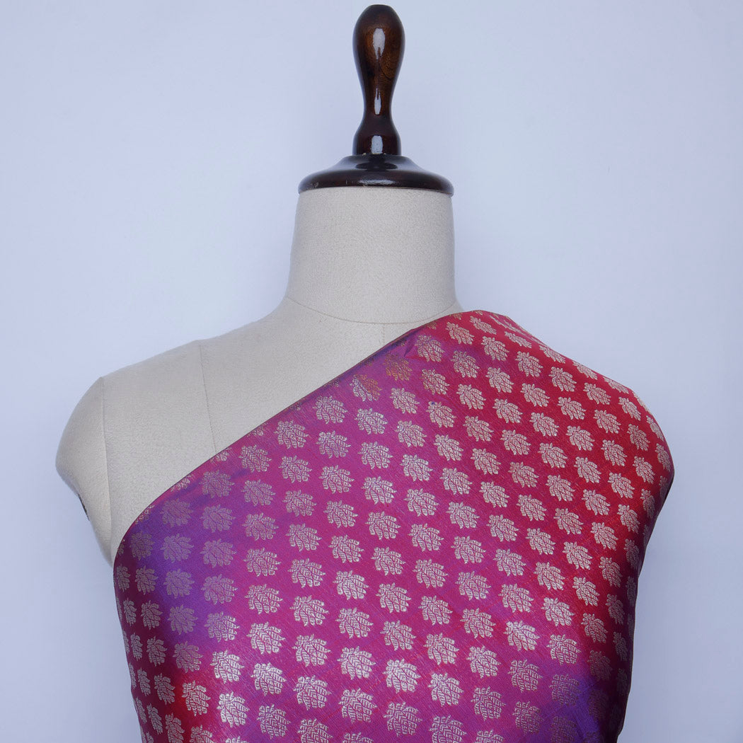 Magenta Pink Color Silk Fabric With Floral Buttis