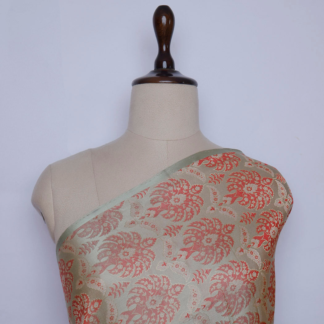 Pastel Blue Color Silk Fabric With Floral Motif Pattern