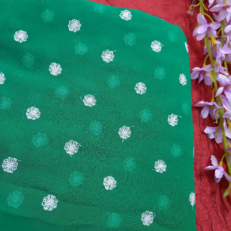 Green Color Chiffon Emboridery Fabric
