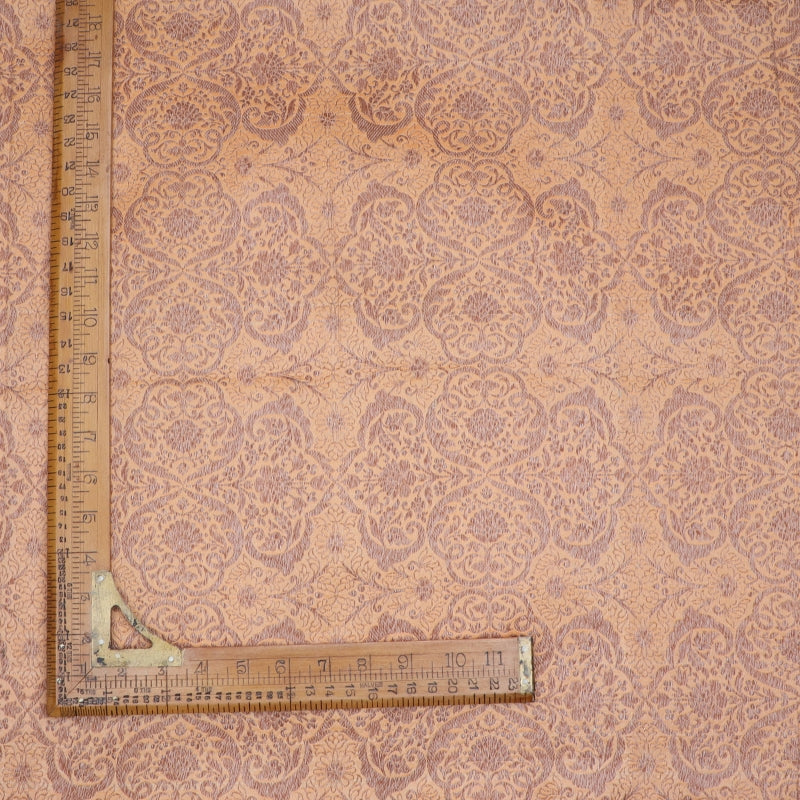 Pastel Orange Color Jamavar Silk Fabric With Floral Pattern