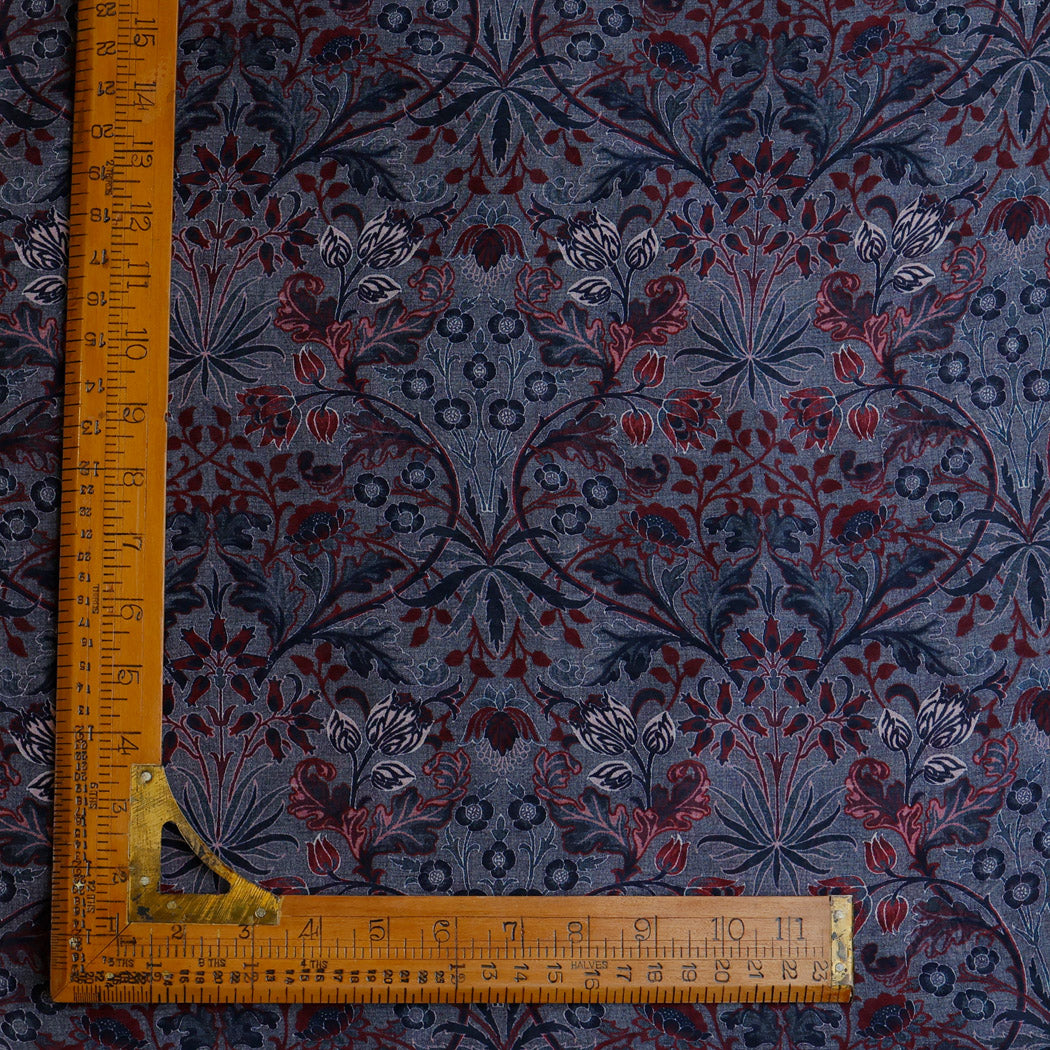 Earthy Blue Color Chiffon Fabric With Floral Printed Pattern