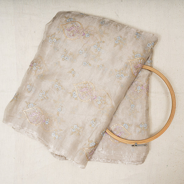 Stark White Floral Motifs Embroidery Tissue Fabric