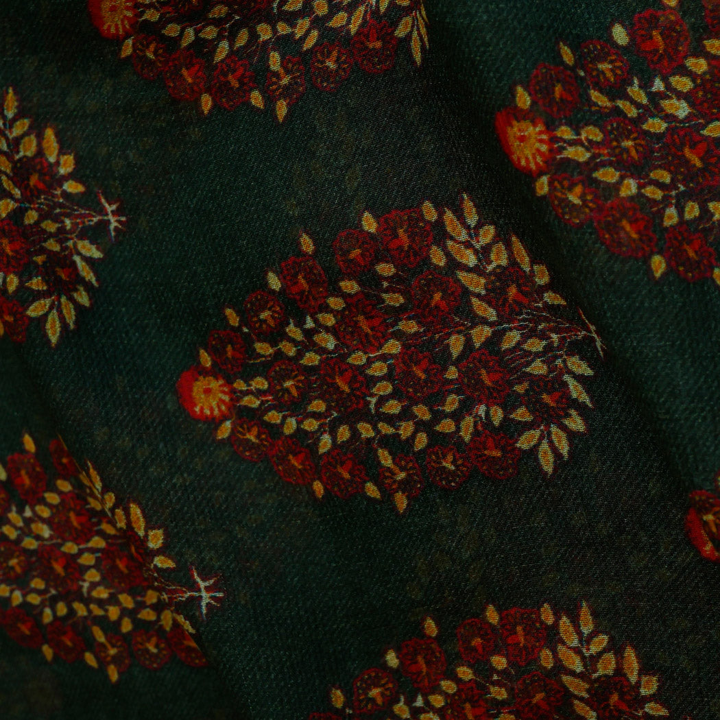 Lead Grey Color Chanderi Fabric With Floral Buttas