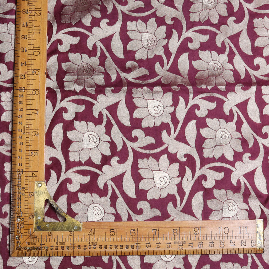 Dark Maroon Color Silk Fabric With Floral Jaal Design