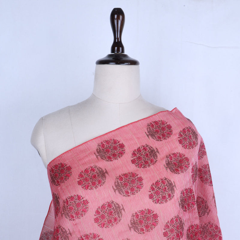 Flamingo Pink Color Cotton Fabric With Printed Floral Pattern
