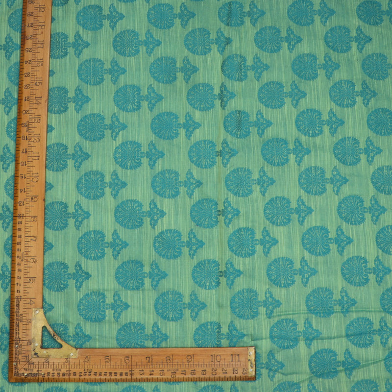 Peacock Blue Colour Cotton Fabric With Floral Buttas