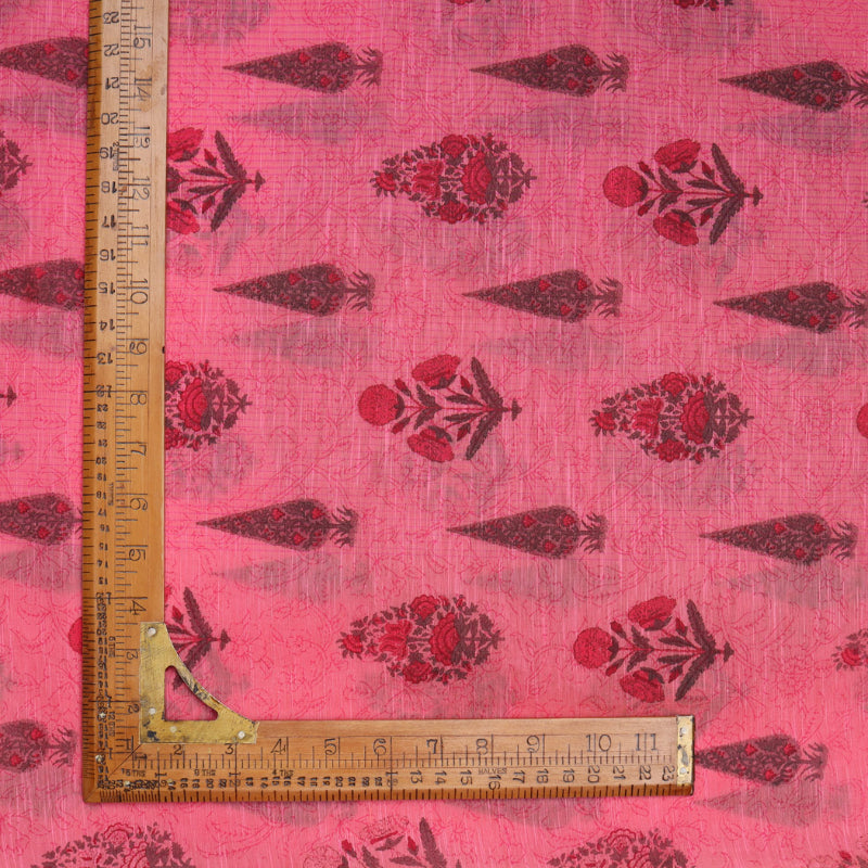 Punch Pink Color Printed Cotton Fabric