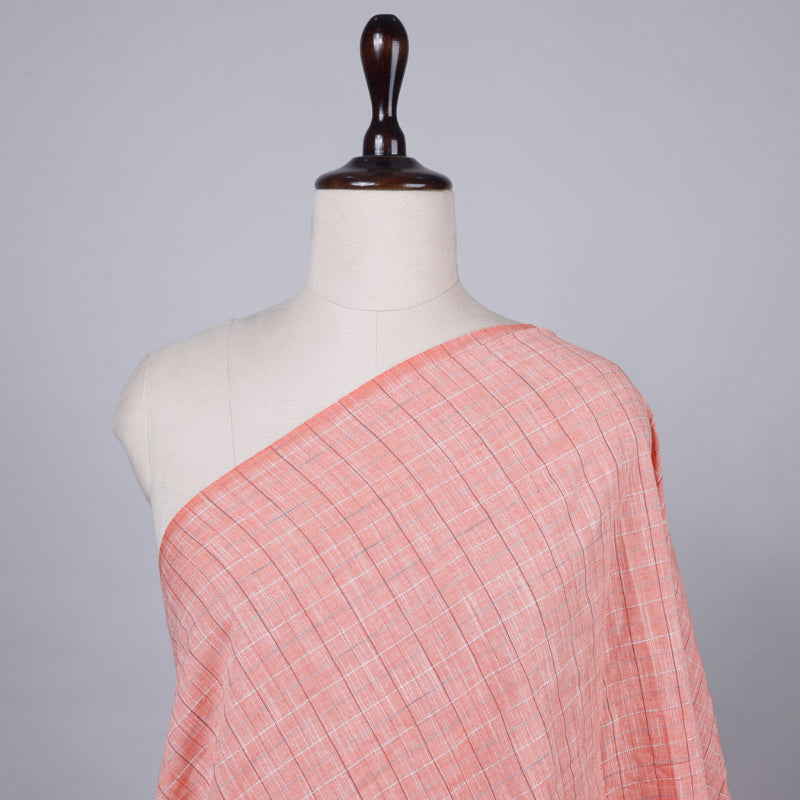 Light Coral Pink Color Cotton Fabric With Checks