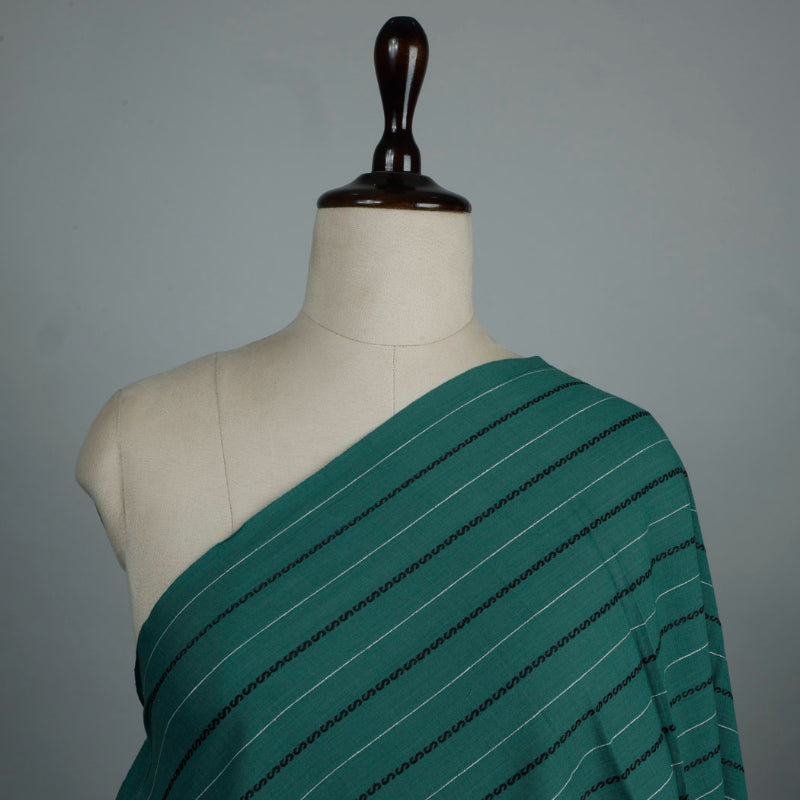 Castleton Green Color Cotton Fabric With Stripes