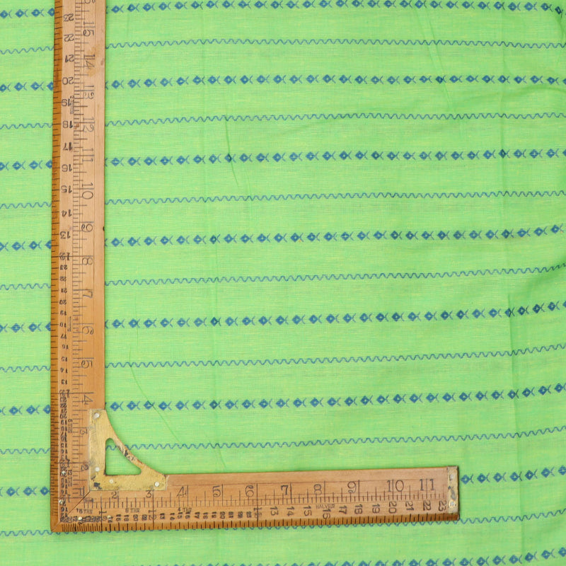 Granny Smith Apple Green Color Cotton Fabric With Geometric Pattern