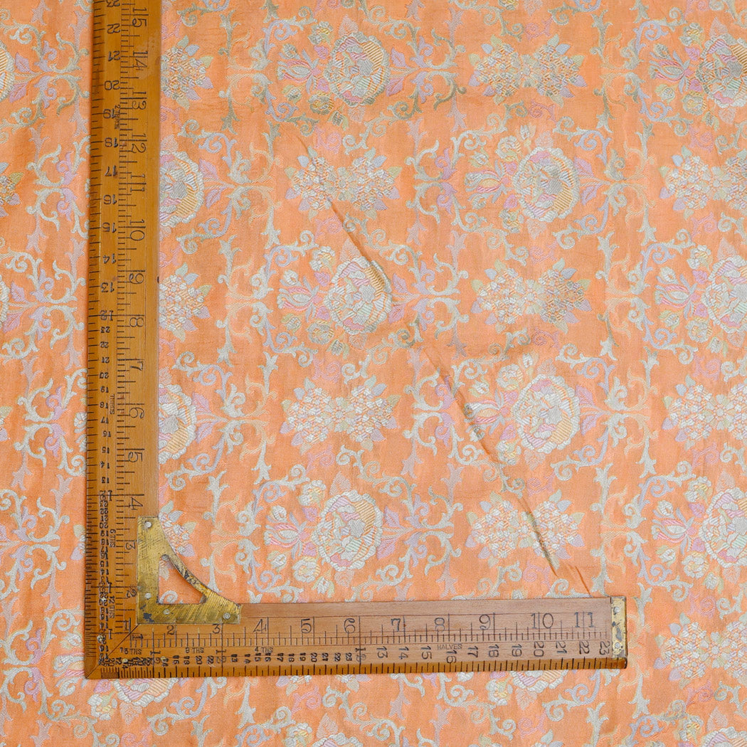 Pastel Peach Color Silk Fabric With Floral Pattern