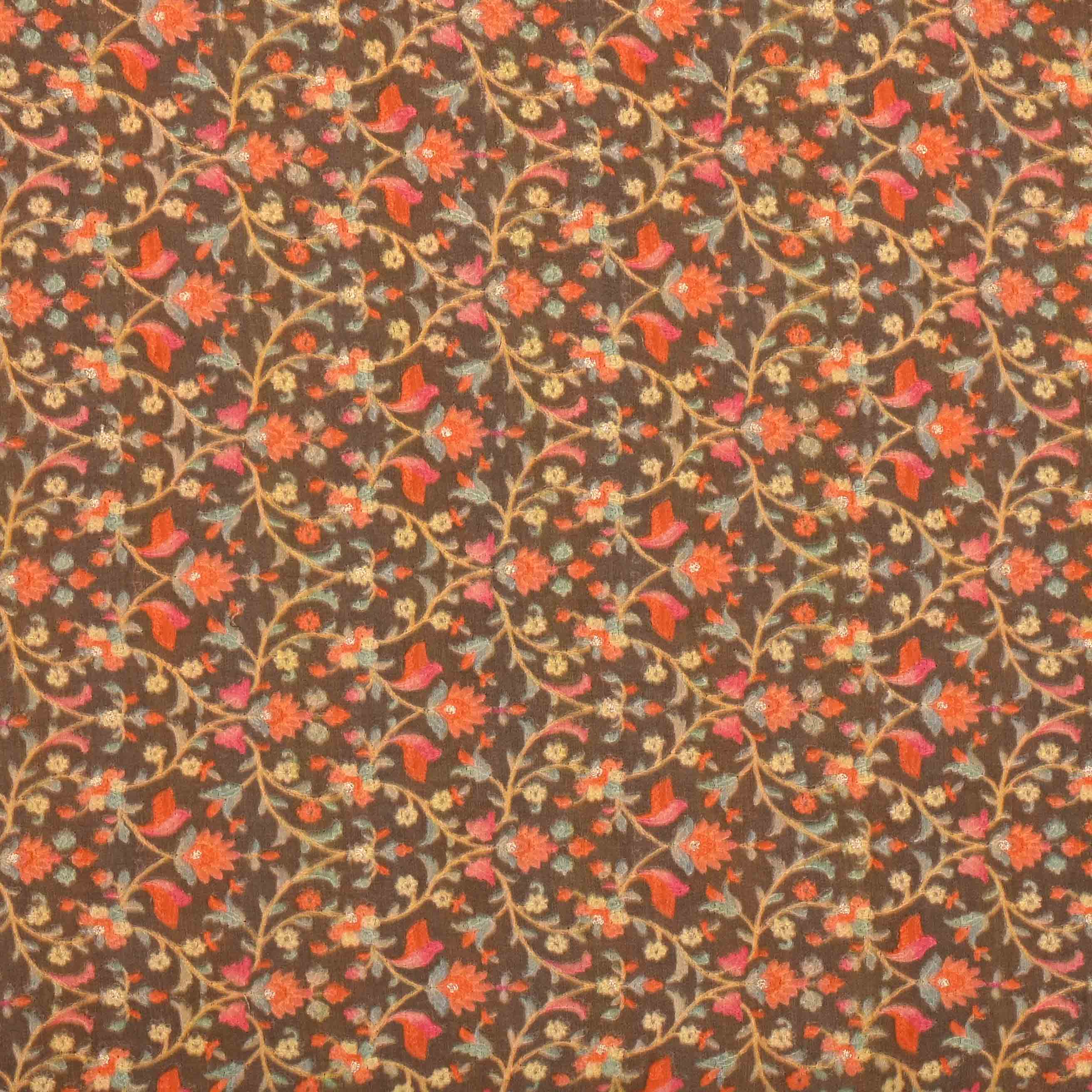 Coffee Brown Chanderi Embroidery Fabric