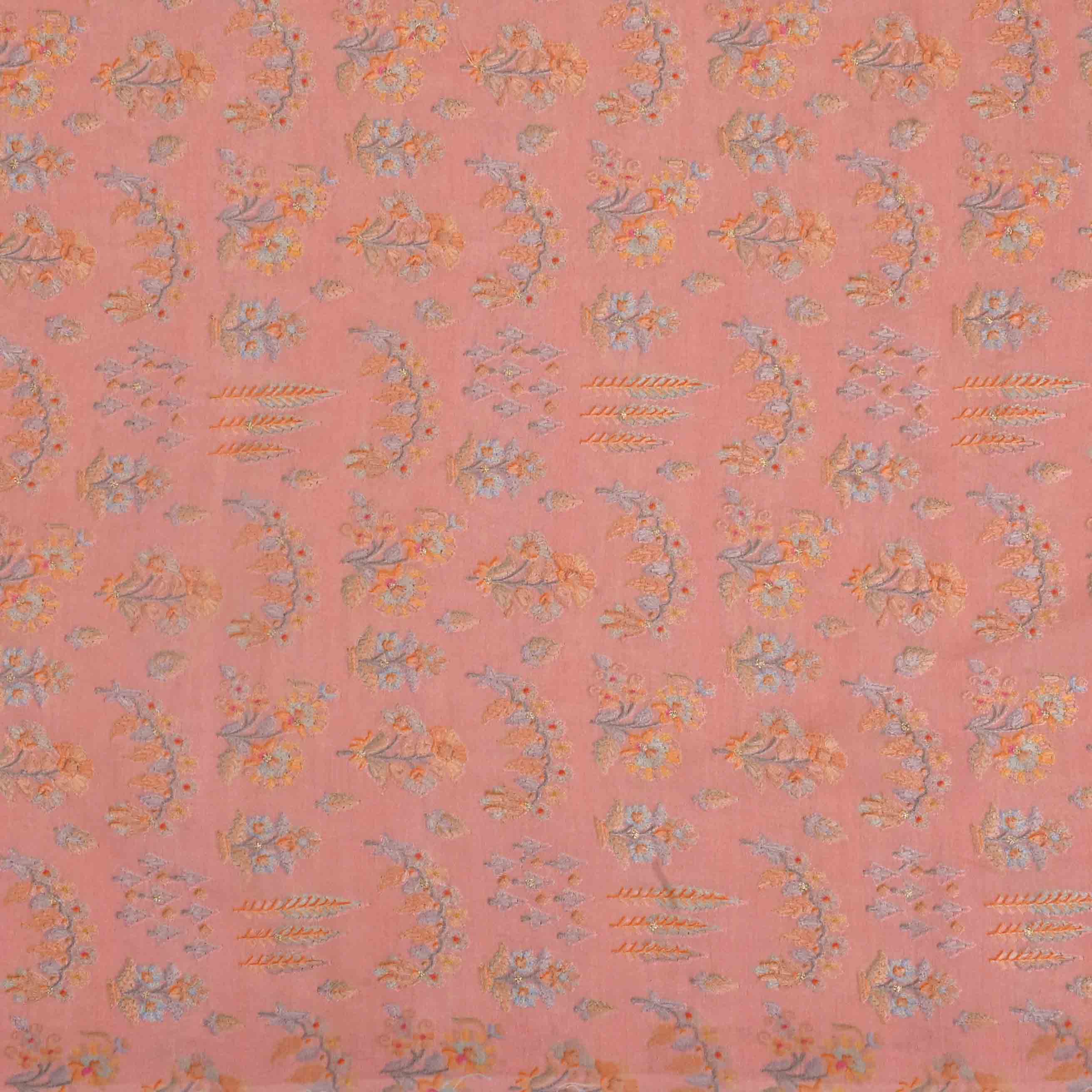Coral Pink Chanderi Embroidery Fabric