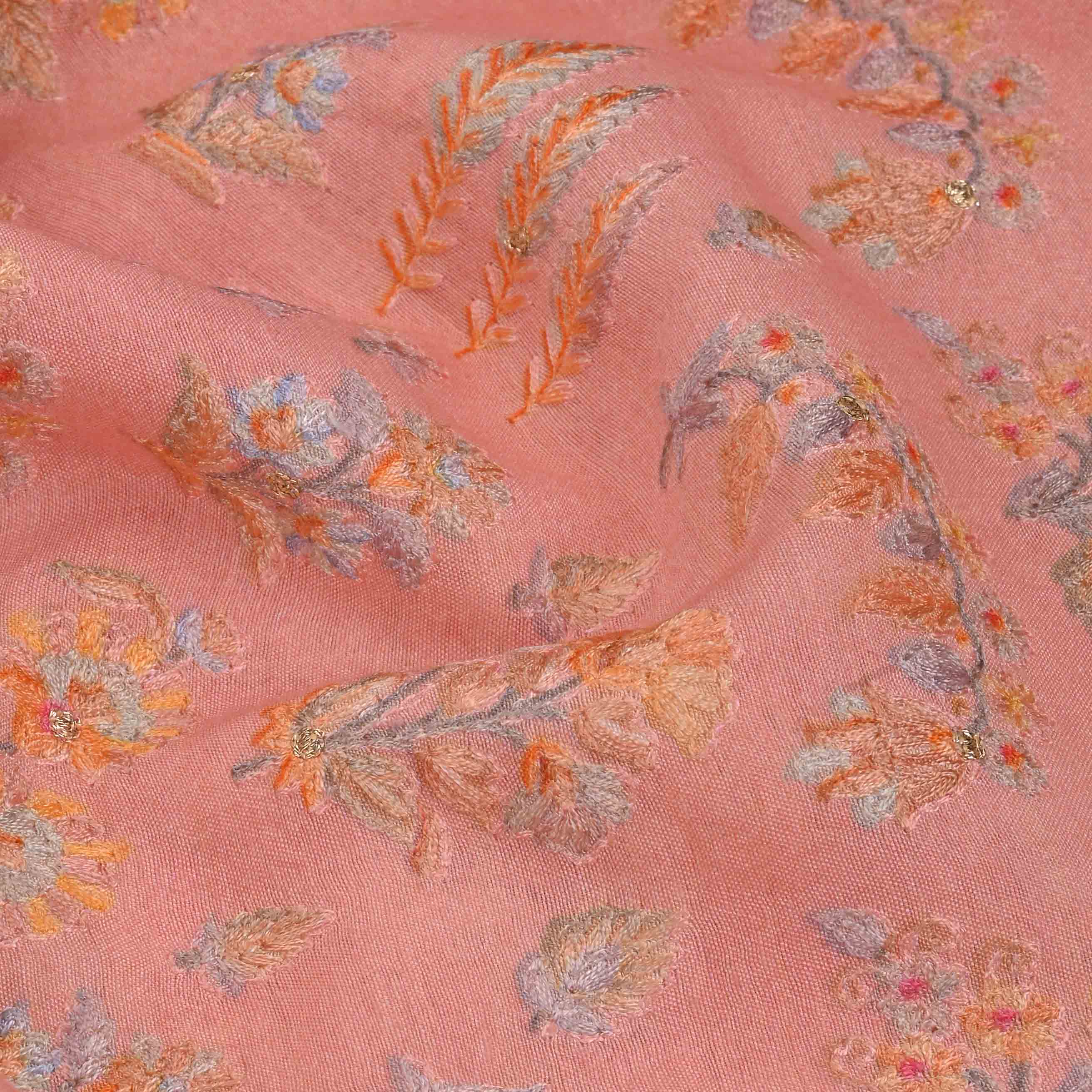 Coral Pink Chanderi Embroidery Fabric