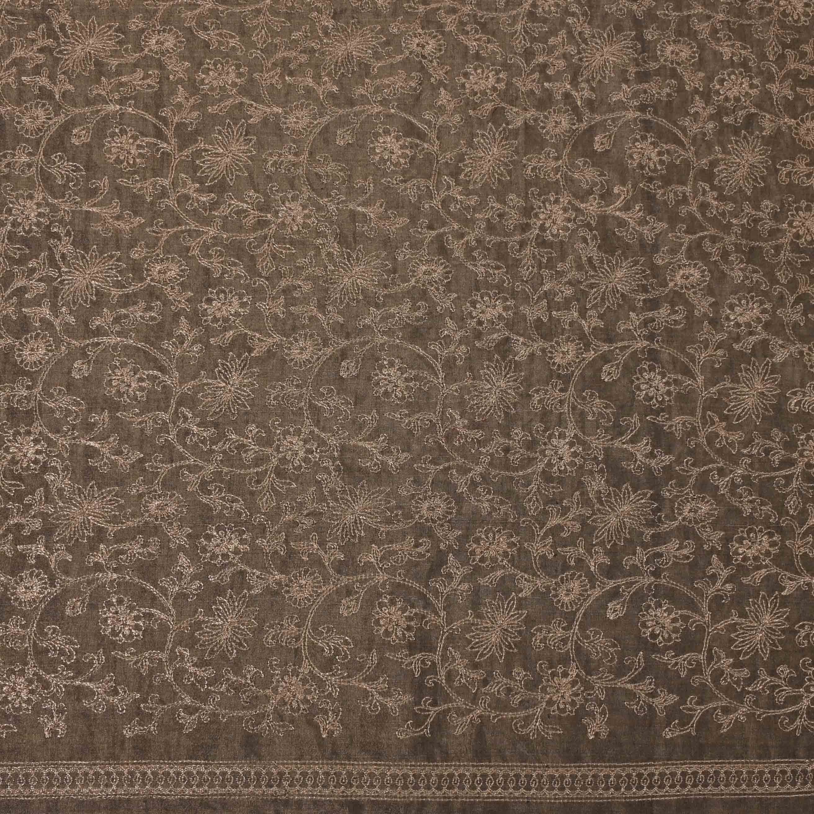 Grey Zari Embroidery Tissue Fabric