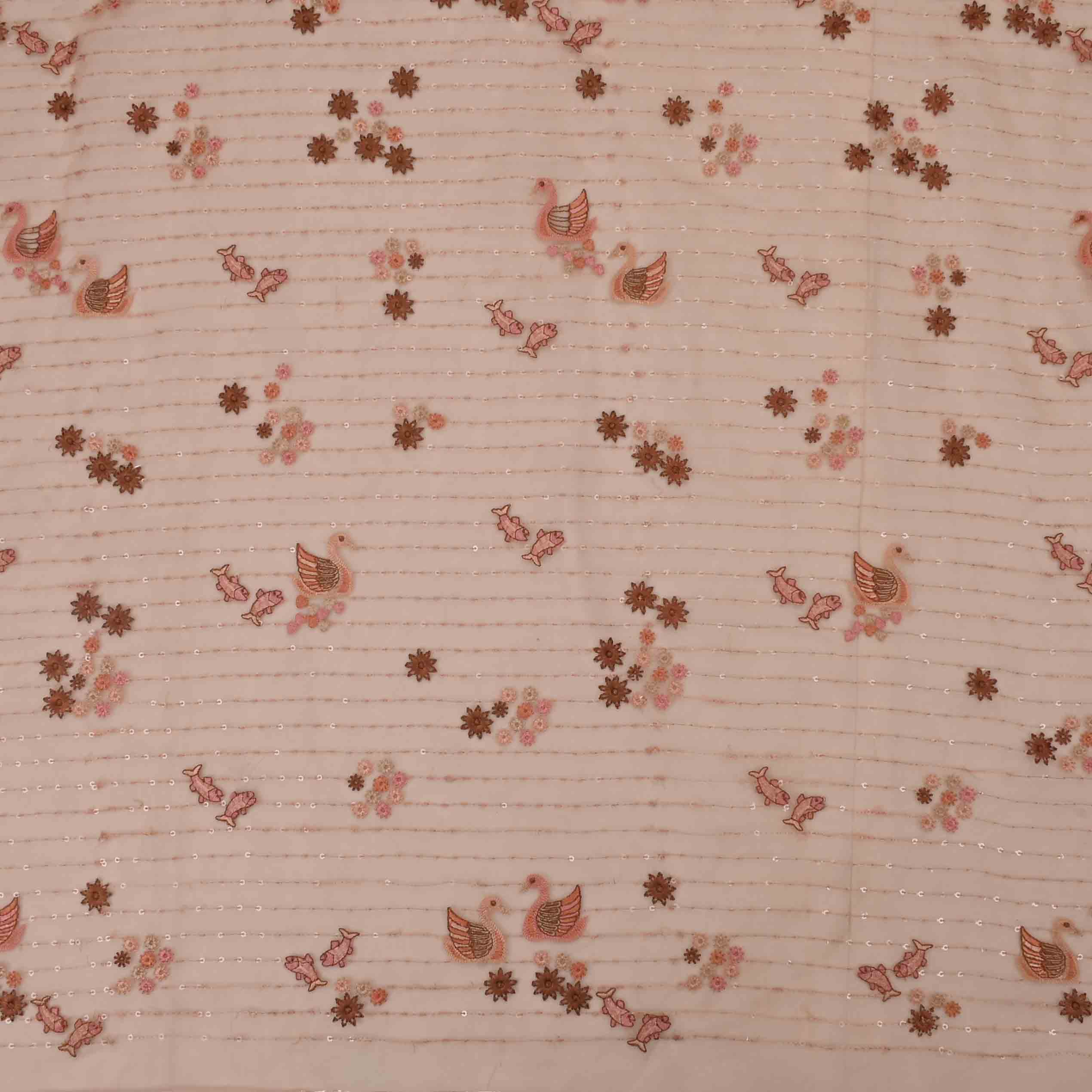 New York Pink Organza Embroidered Fabric