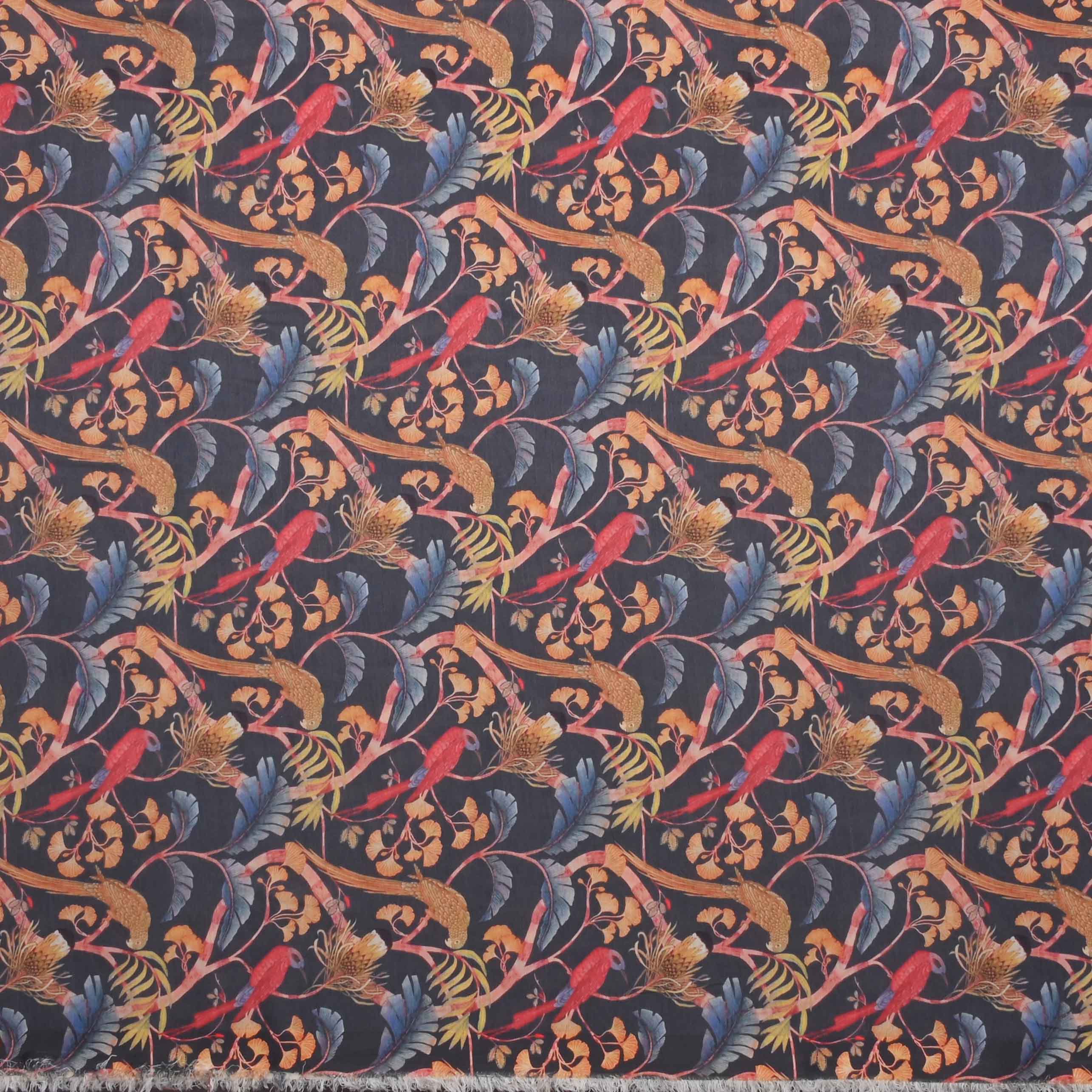 Blue Floral Printed Tussar Fabric