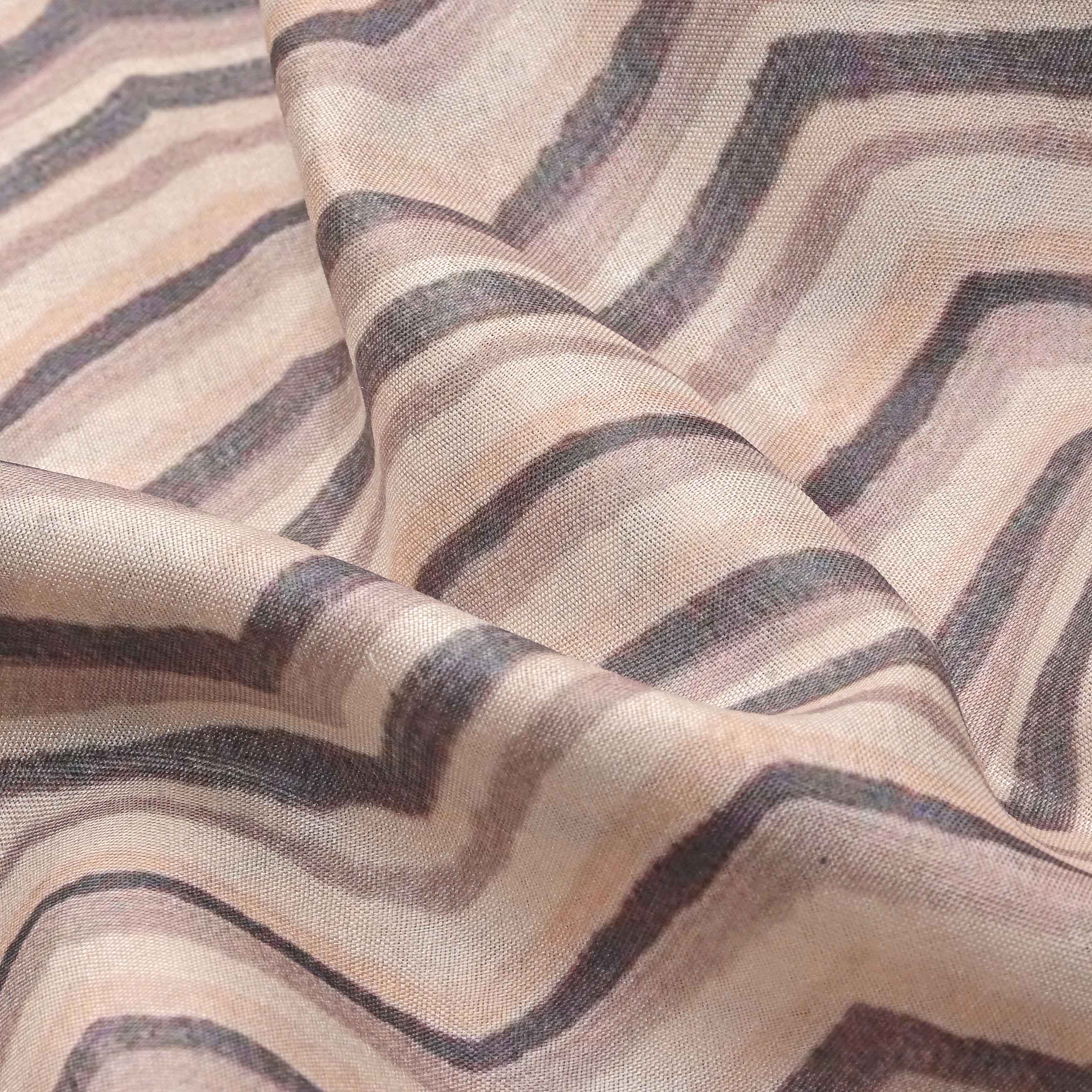 Cream Half White Geomentrical Printed Tussar Fabric