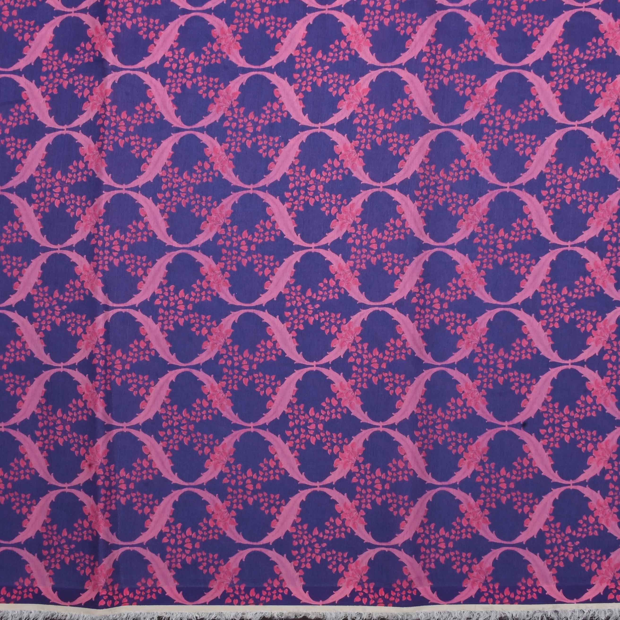 Blue Floral Printed Tussar Fabric
