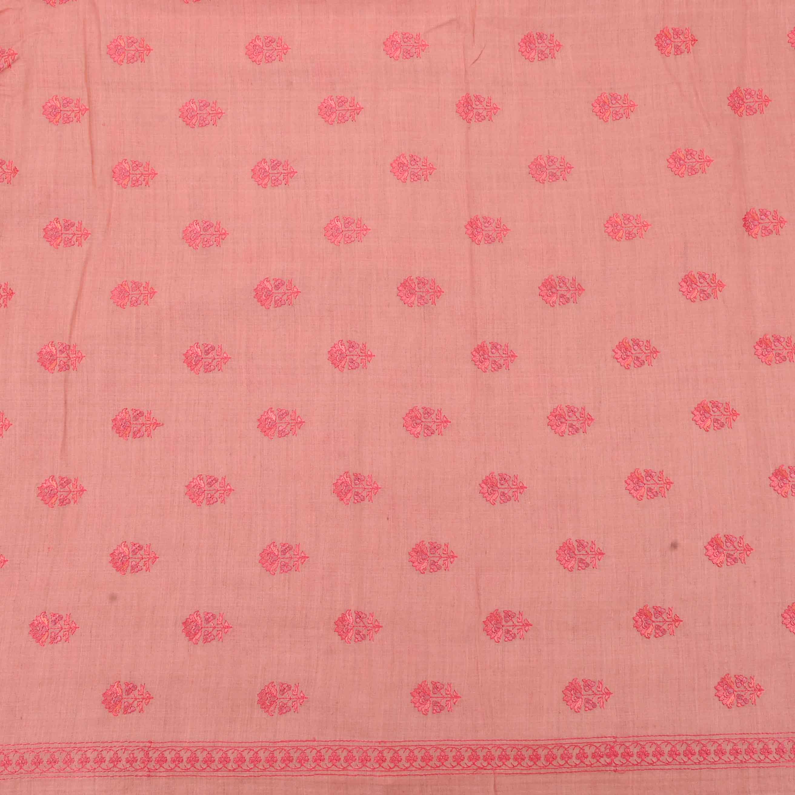 Orangepeach Threadwork On Embroidery Tussar Fabric