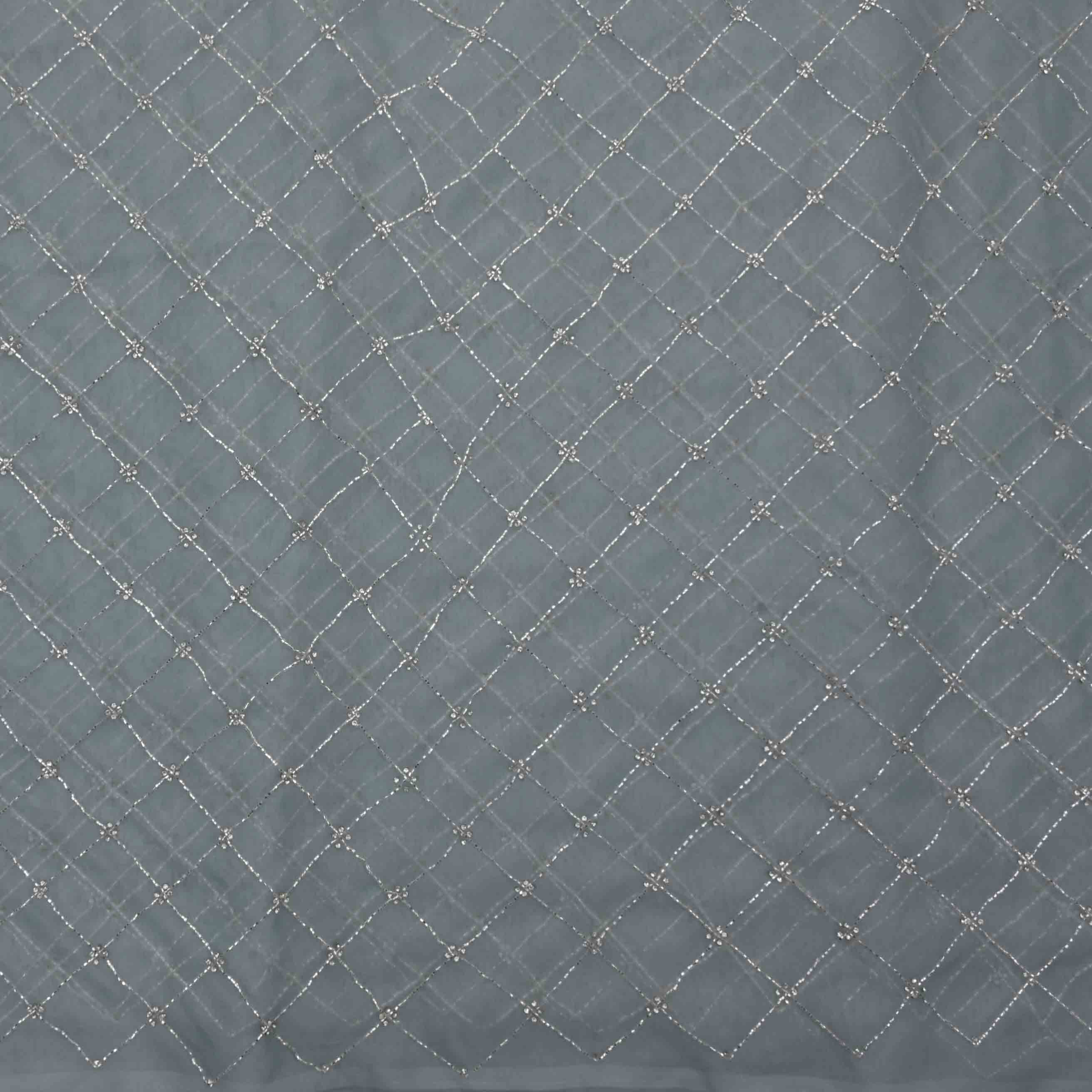 Grey Embroidered Organza Fabric