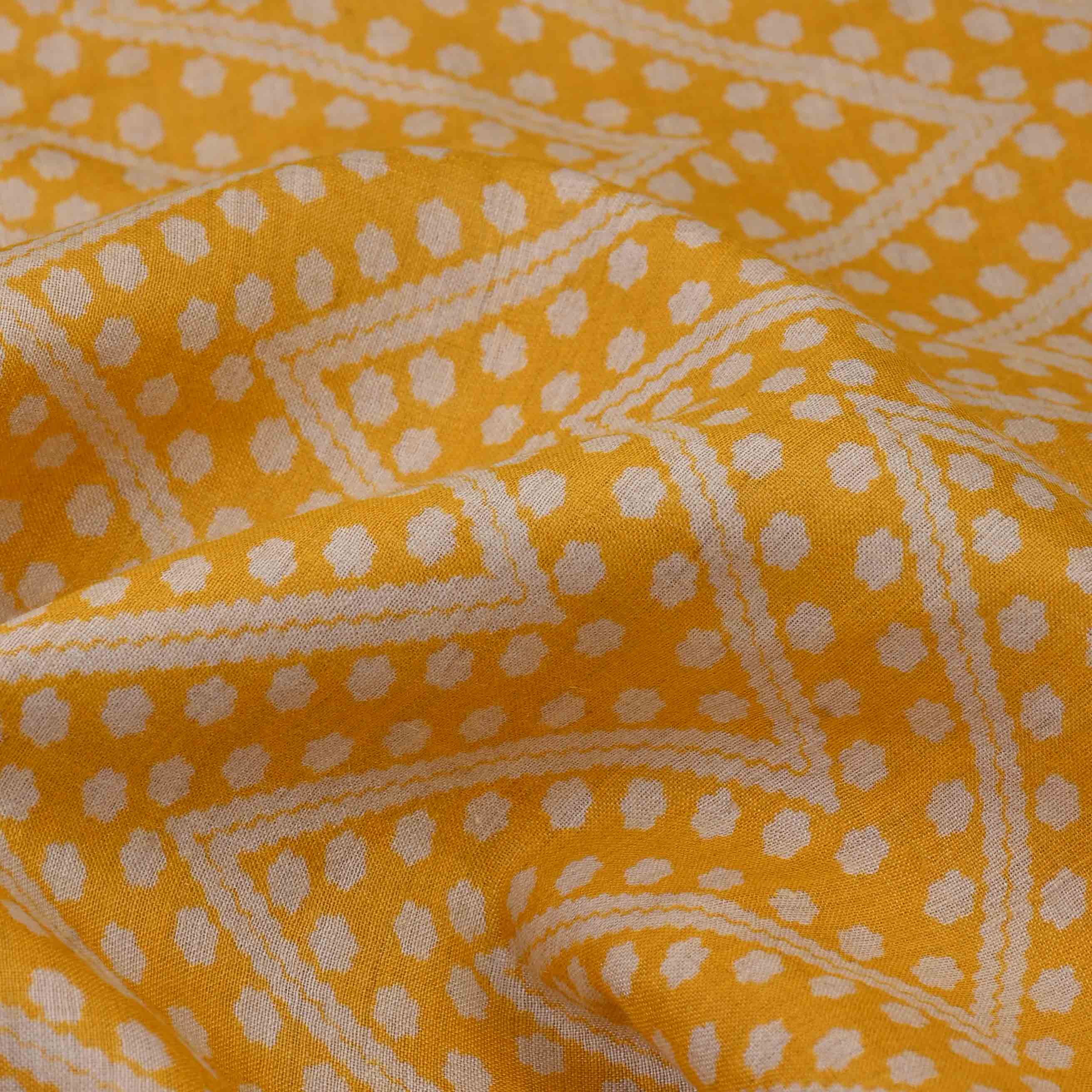 Saffron Yellow Printed Tussar Fabric