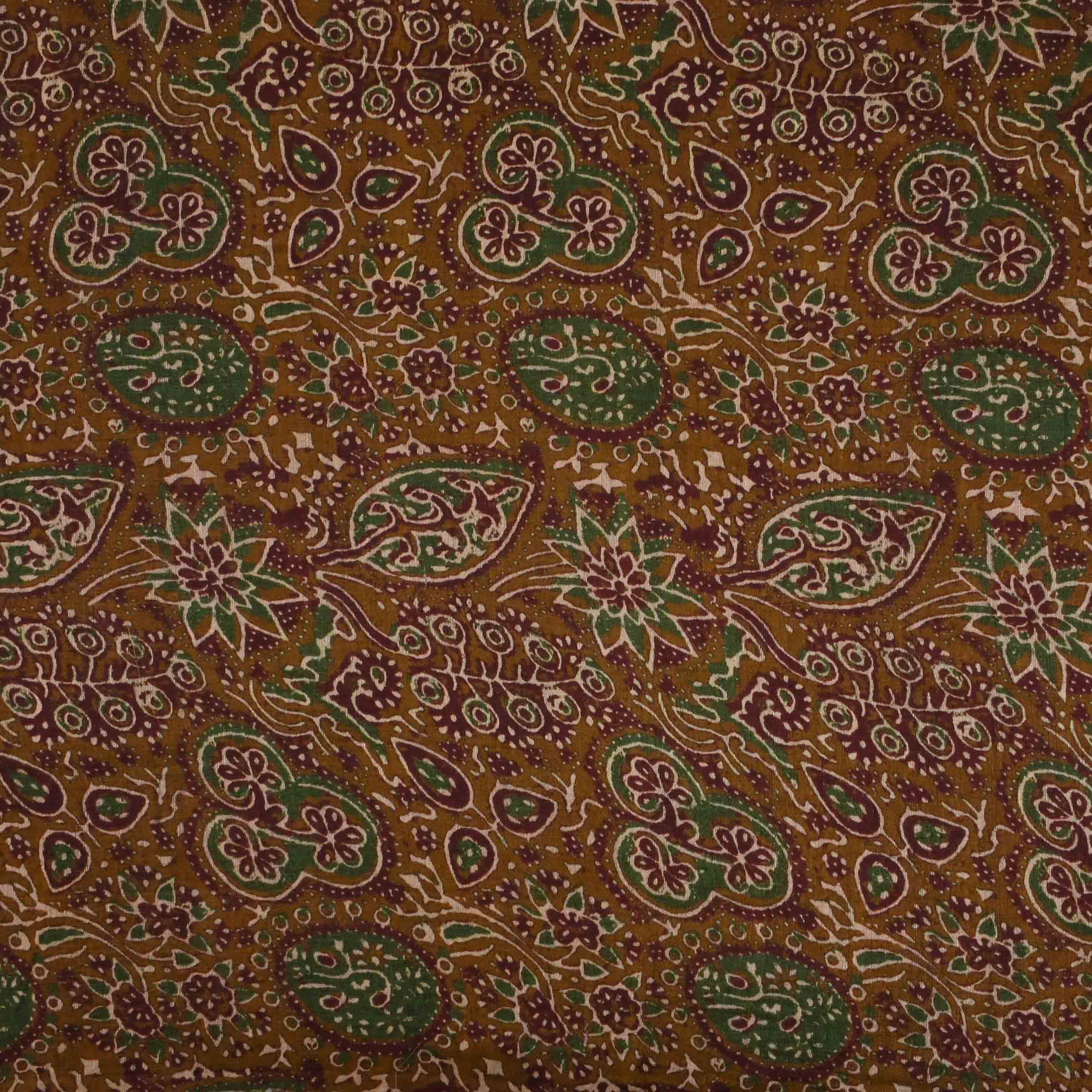 Ochre Yellow Printed Matka Fabric