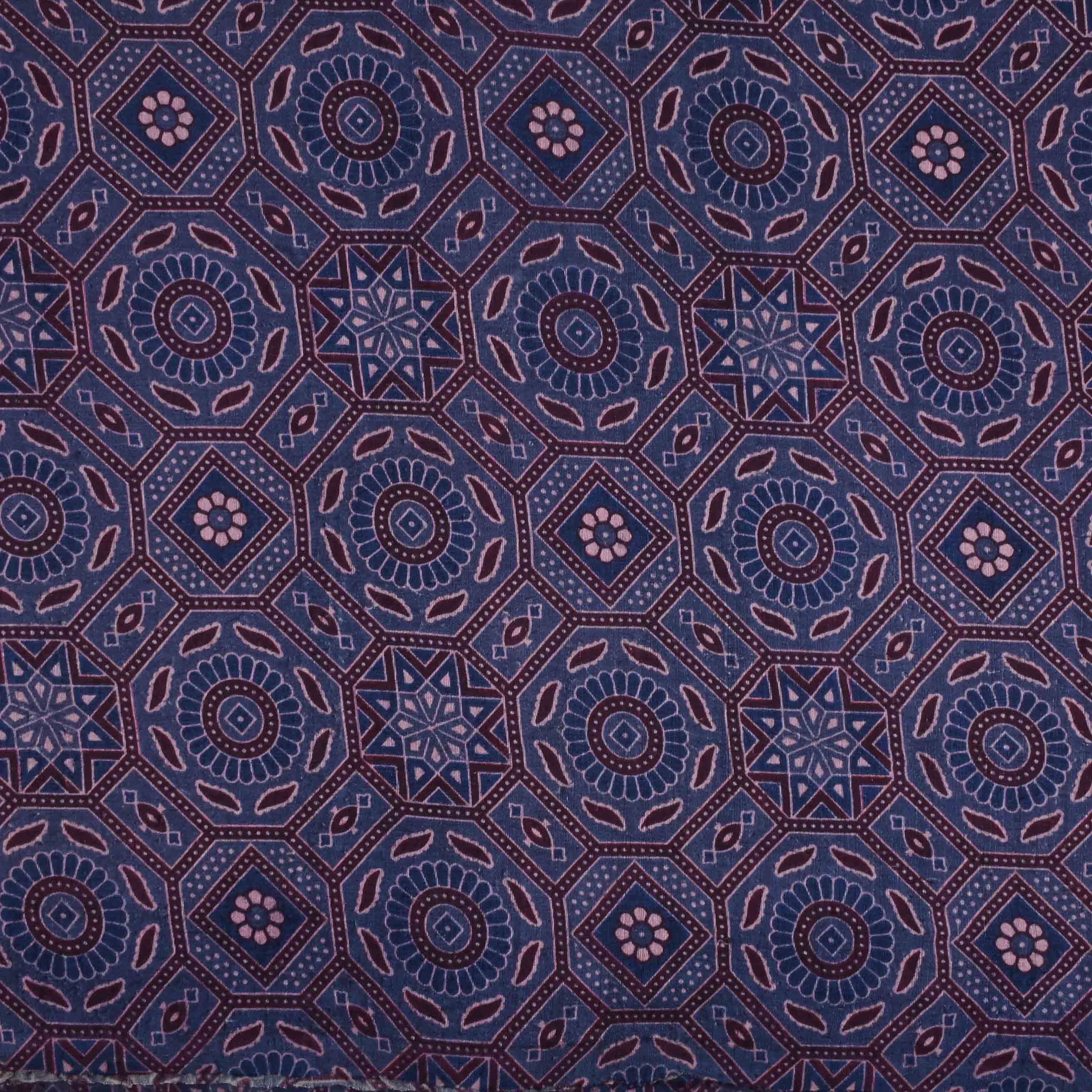Slate Blue Ajrakh Printed Matka Fabric