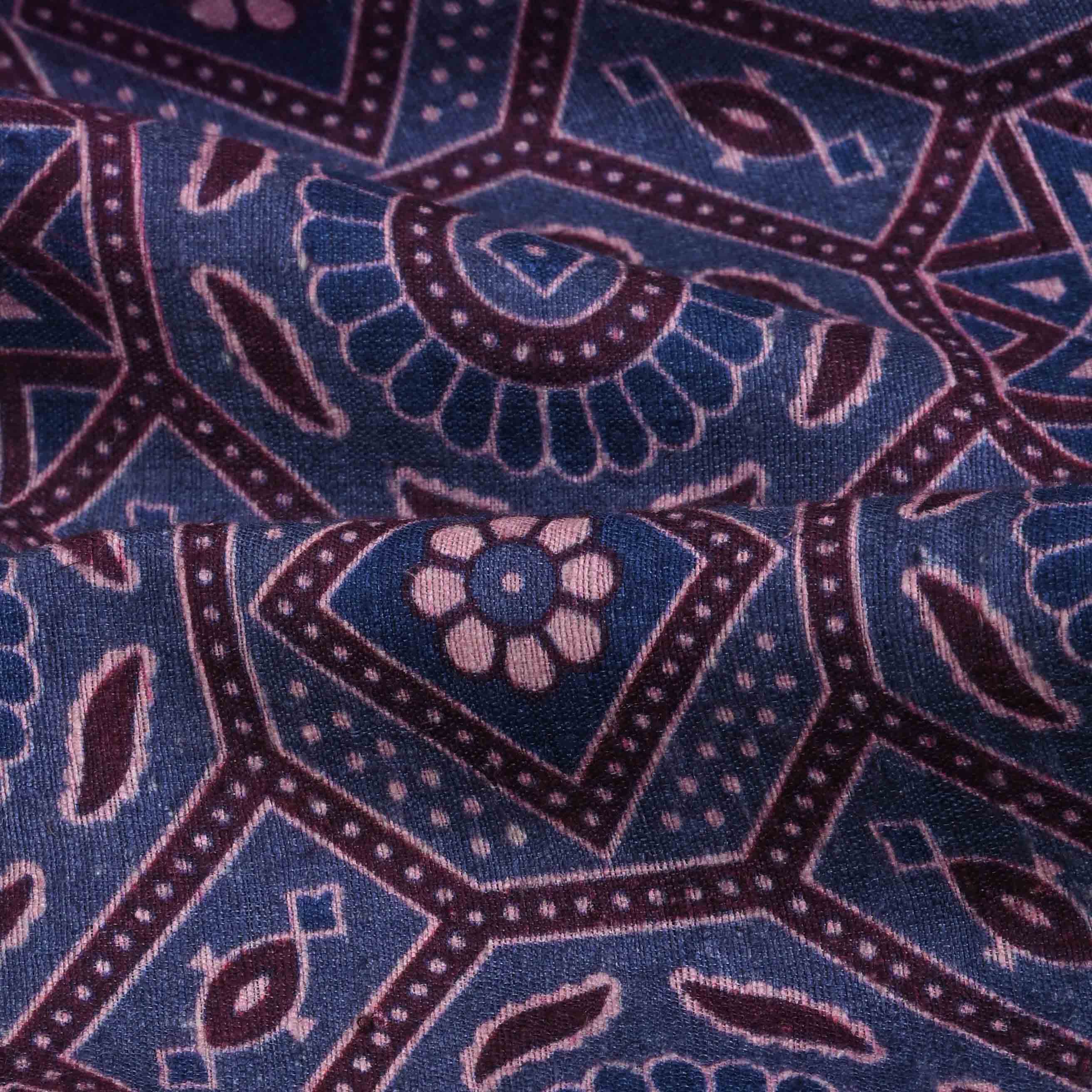 Slate Blue Ajrakh Printed Matka Fabric